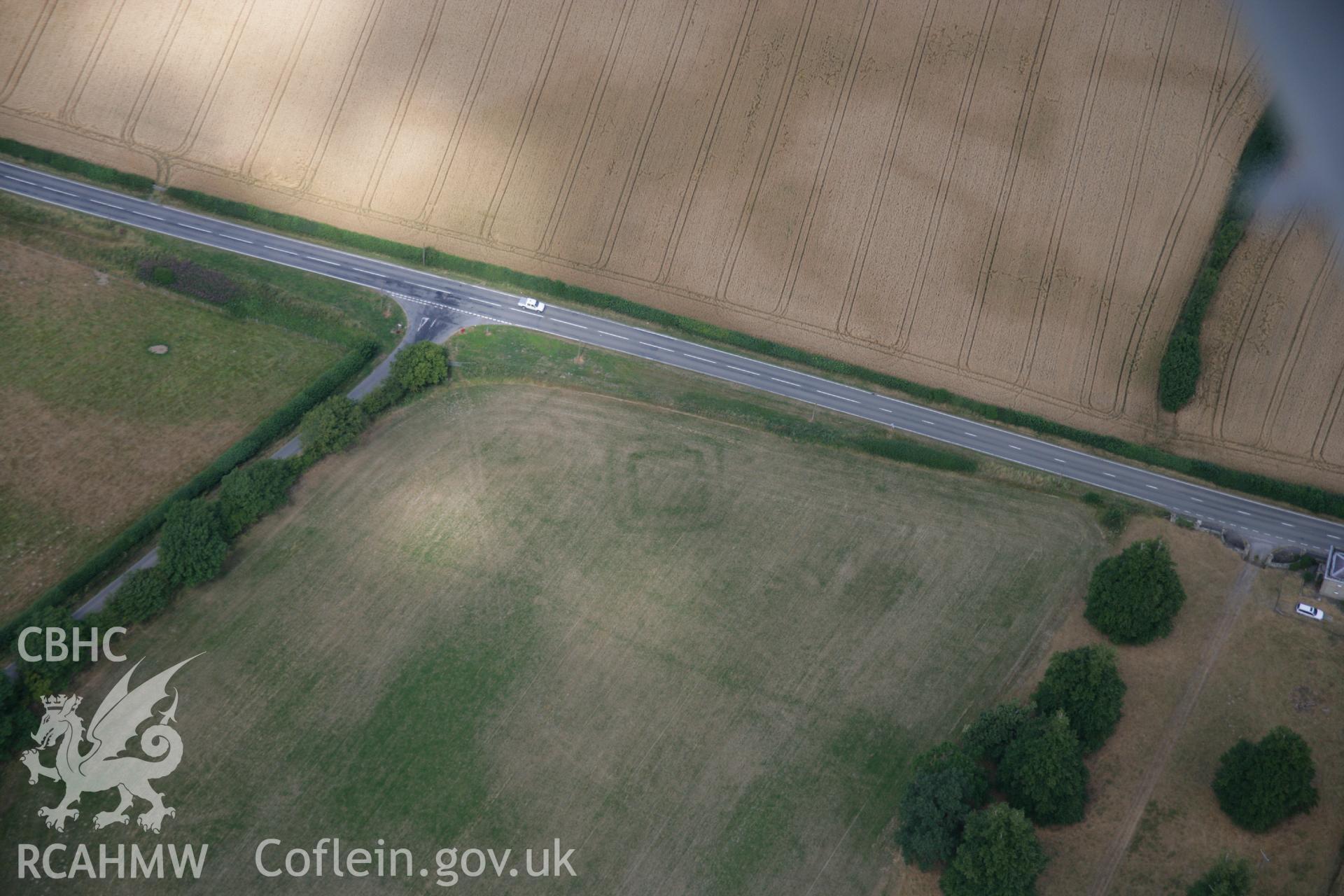 RCAHMW colour oblique aerial photograph of Harpton Roman Fortlet. Taken on 27 July 2006 by Toby Driver.