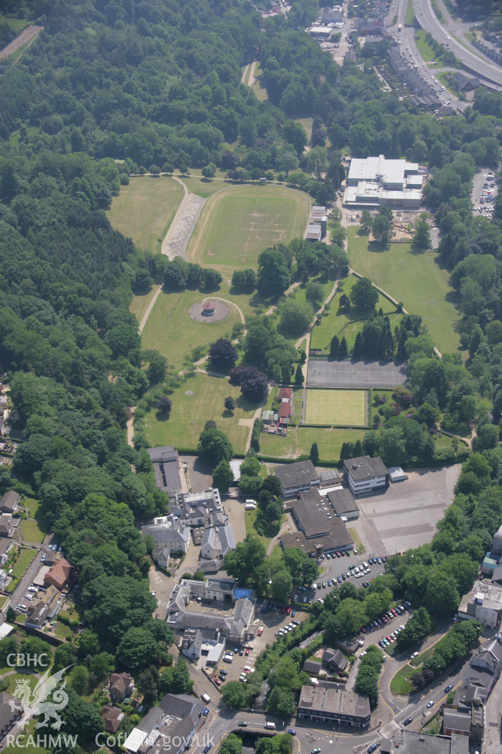 RCAHMW colour oblique aerial photograph of Pontypool Park Garden, Pontypool, from the north-west. Taken on 09 June 2006 by Toby Driver.