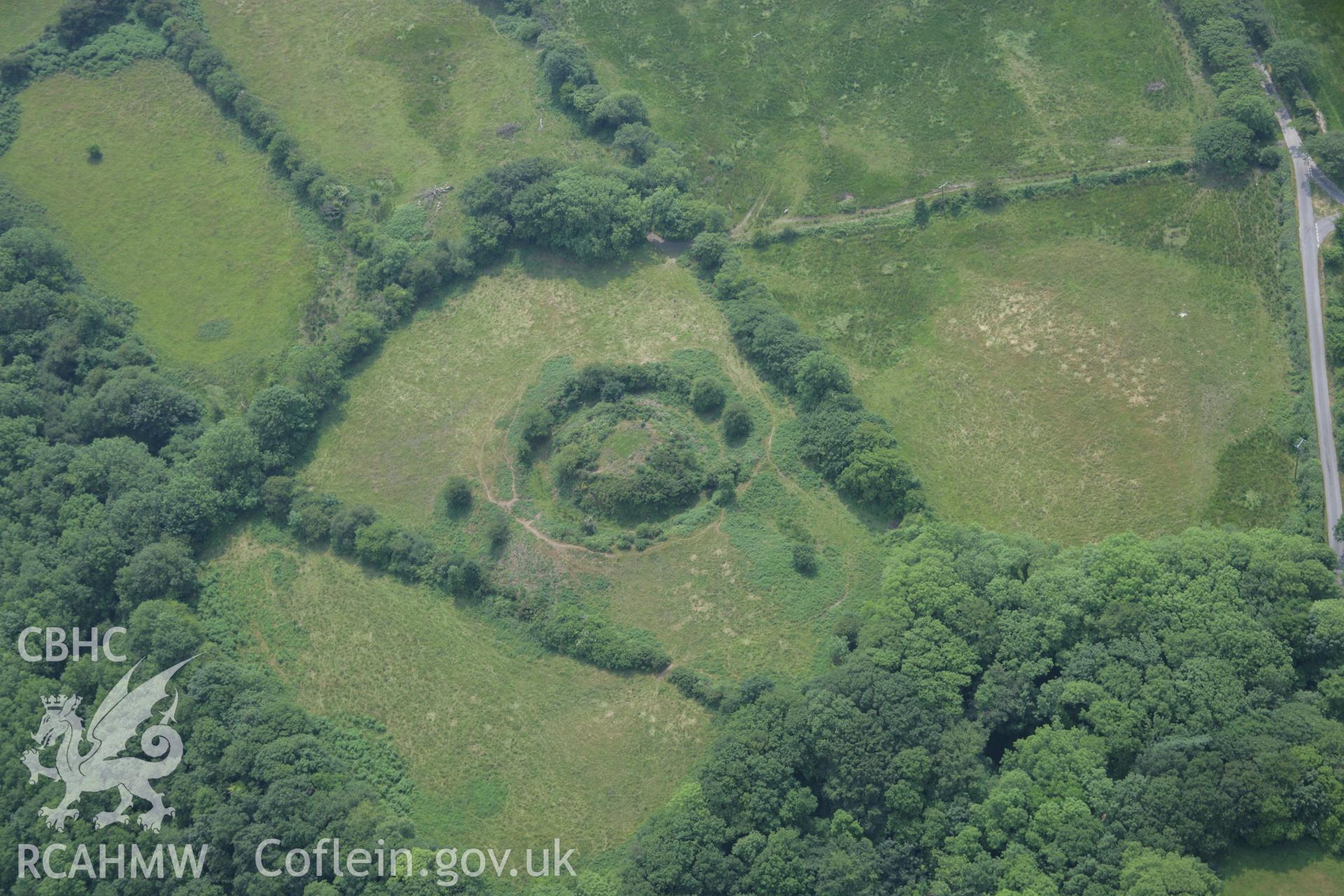 RCAHMW colour oblique aerial photograph of Castell Gwallter, Llandre. Taken on 04 July 2006 by Toby Driver.