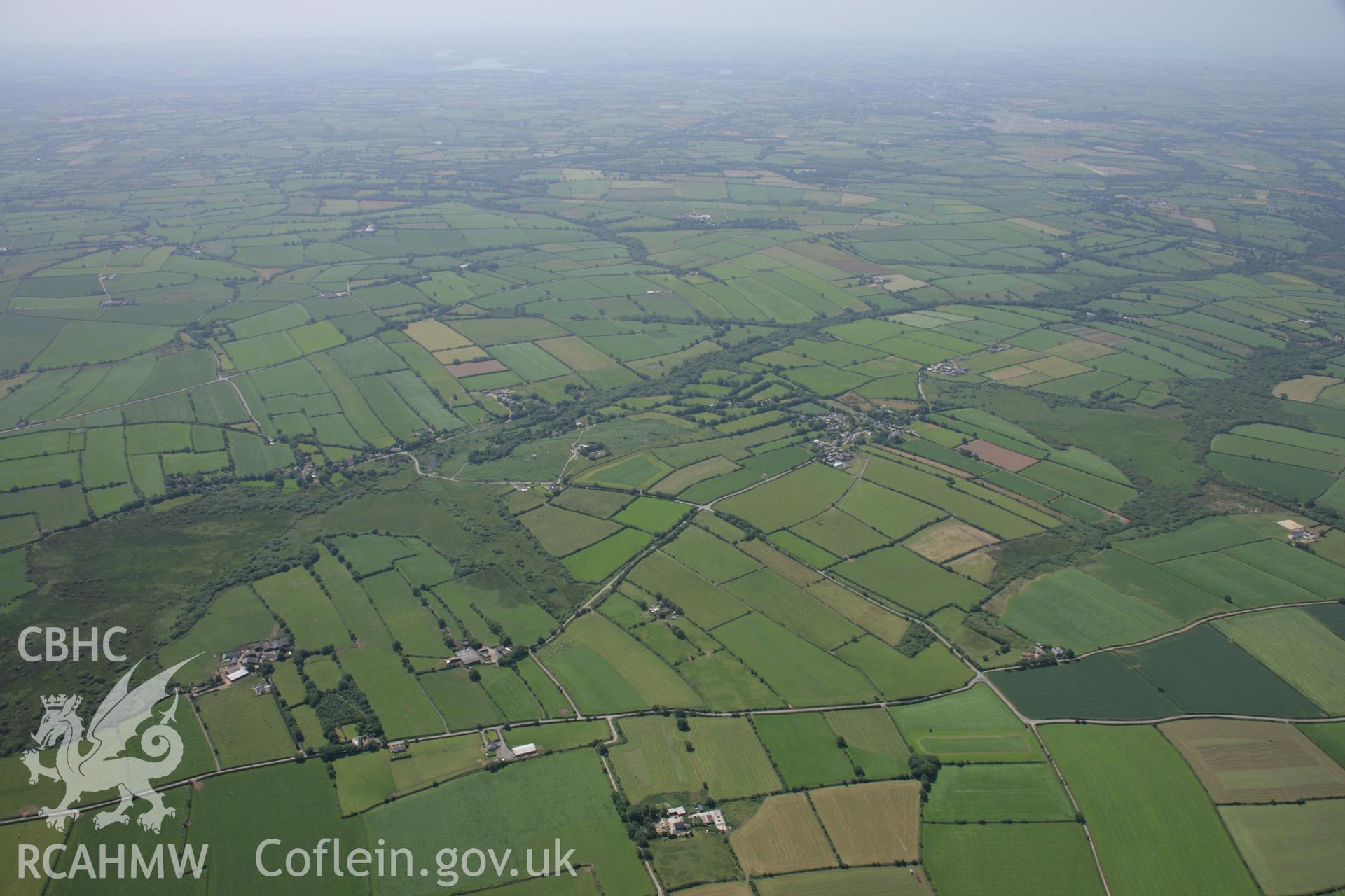 RCAHMW colour oblique aerial photograph of strip fields between Ambleston and Woodstock. Taken on 14 July 2006 by Toby Driver.