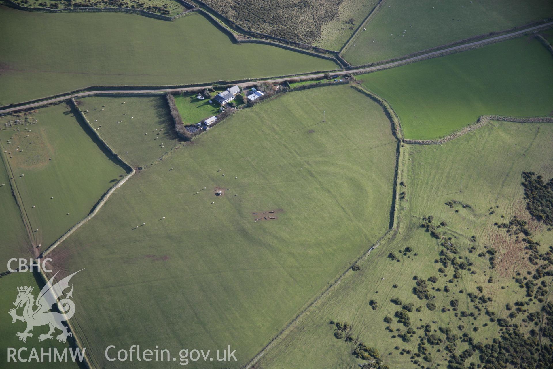 RCAHMW colour oblique aerial photograph of Meillionydd Defended Enclosure viewed from the west. Taken on 09 February 2006 by Toby Driver.