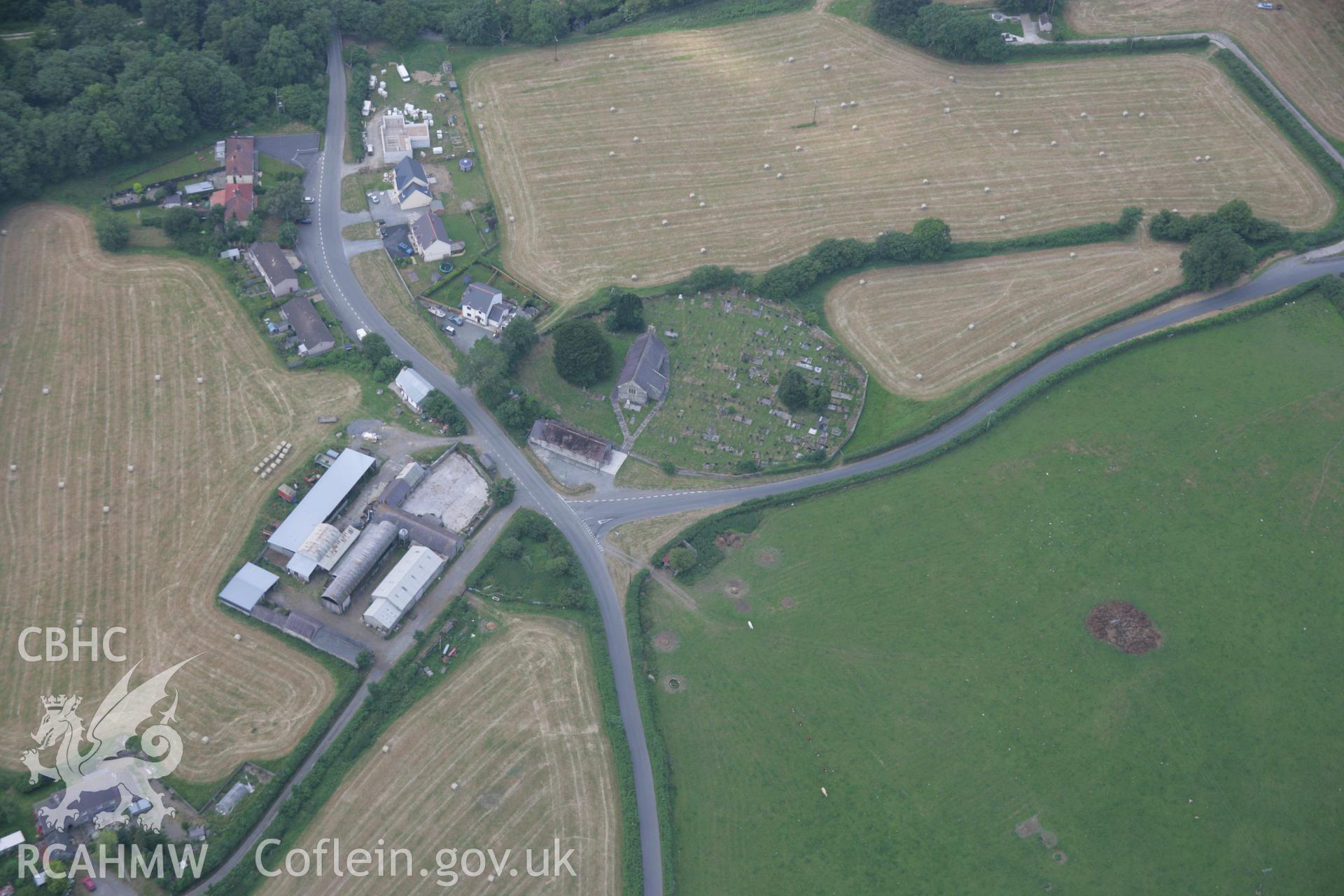 RCAHMW colour oblique aerial photograph of St. Mary's Church, Llanfair Clydogau. Taken on 21 July 2006 by Toby Driver.