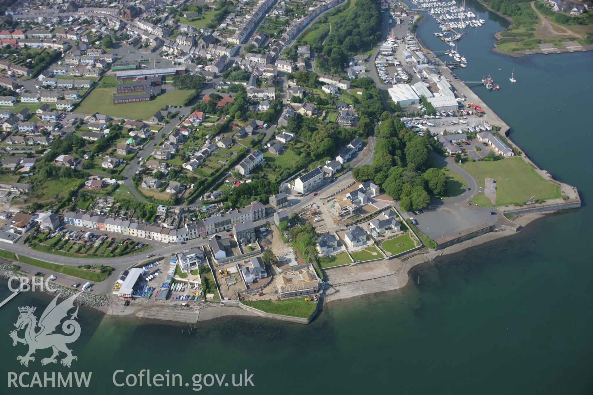 RCAHMW colour oblique aerial photograph of American War of Independence Redan, Neyland and slipways, viewed from the south. Taken on 08 June 2006 by Toby Driver