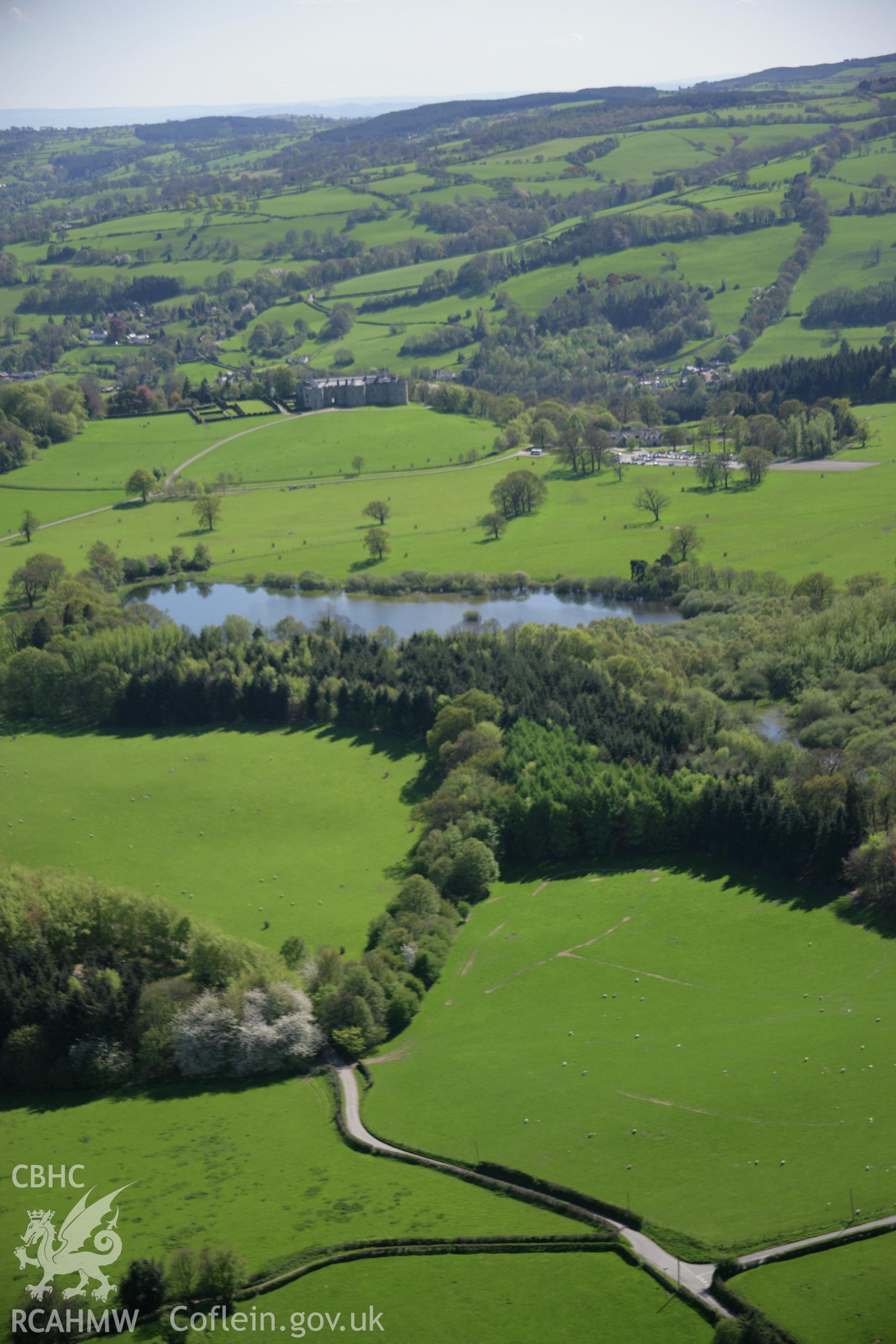 RCAHMW digital colour oblique photograph of the Chirk Park section of Offa's Dyke extending north-east from the lake. Taken on 05/05/2006 by T.G. Driver.