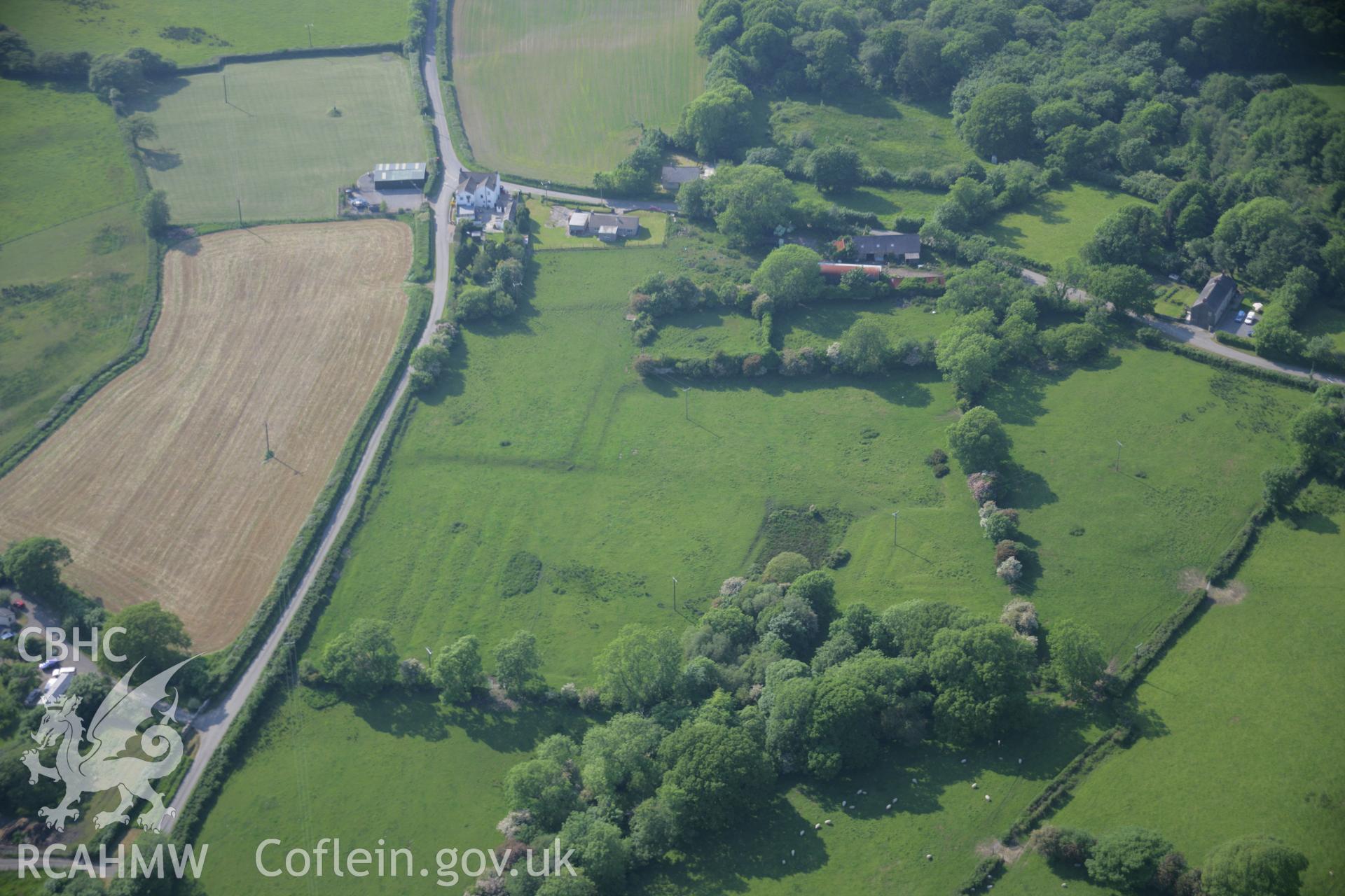 RCAHMW colour oblique aerial photograph of Landshipping House Garden Earthworks, viewed from the south-east. Taken on 08 June 2006 by Toby Driver.