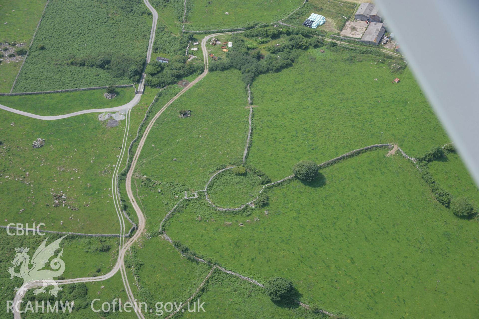 RCAHMW colour oblique aerial photograph of Brwyn Llynau Enclosed Settlement. Taken on 04 July 2006 by Toby Driver.