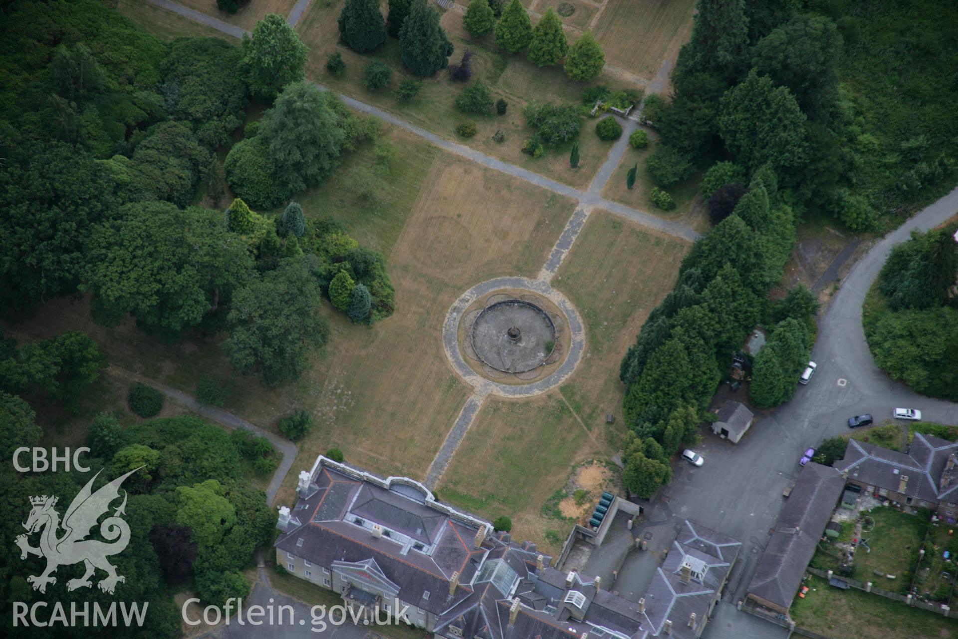 RCAHMW colour oblique aerial photograph of parchmarks in Crosswood Park, Trawscoed. Taken on 27 July 2006 by Toby Driver.