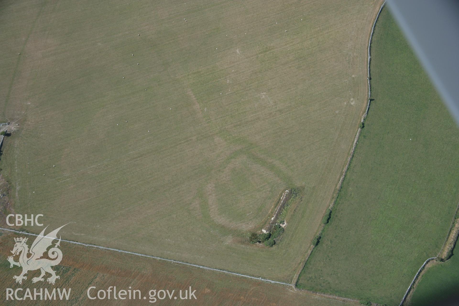 RCAHMW colour oblique aerial photograph of an earthwork enclosure at Llifad. Taken on 14 August 2006 by Toby Driver.