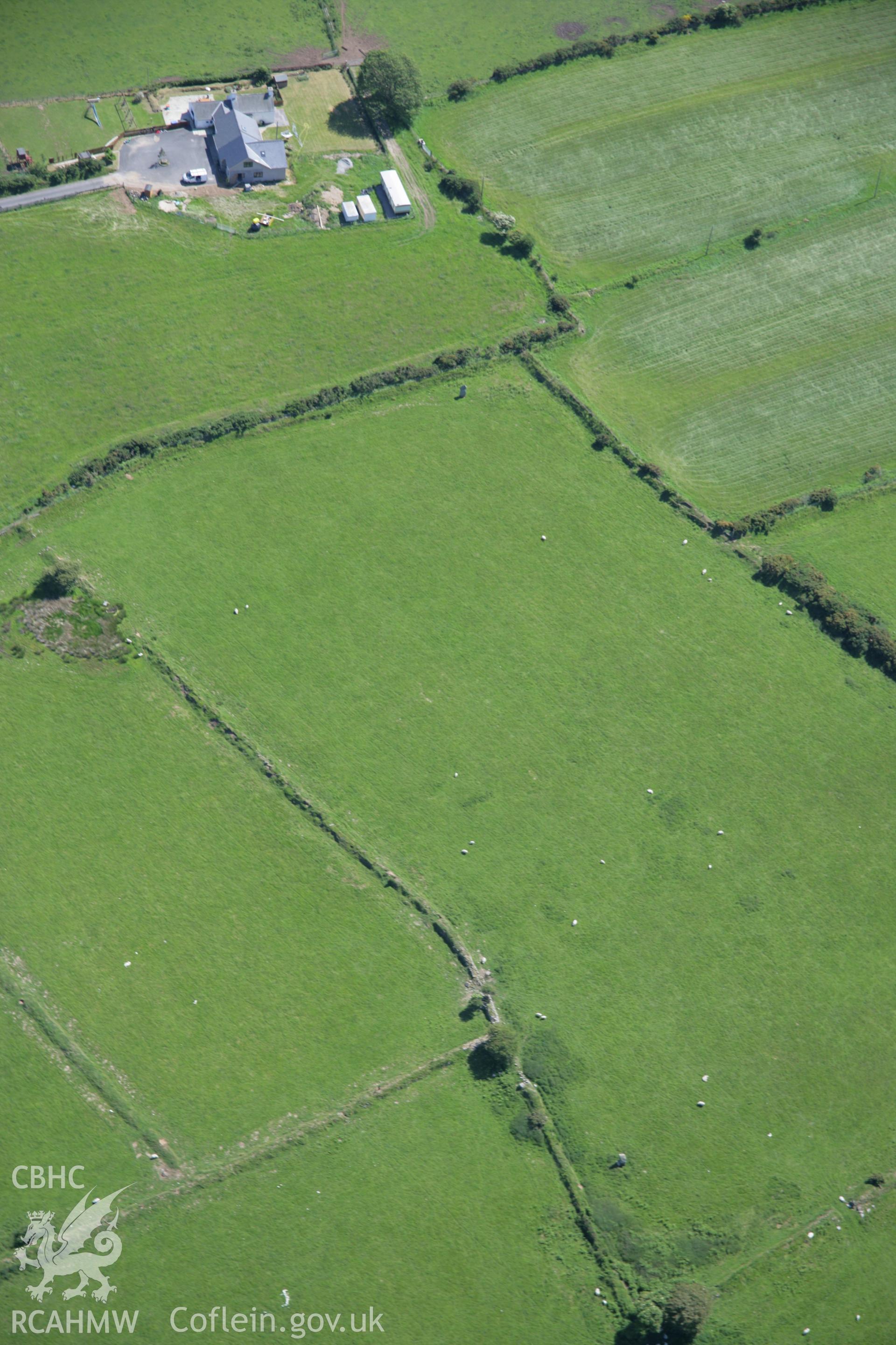 RCAHMW colour oblique aerial photograph of Tir-Gwyn Standing Stones I and II. Taken on 14 June 2006 by Toby Driver