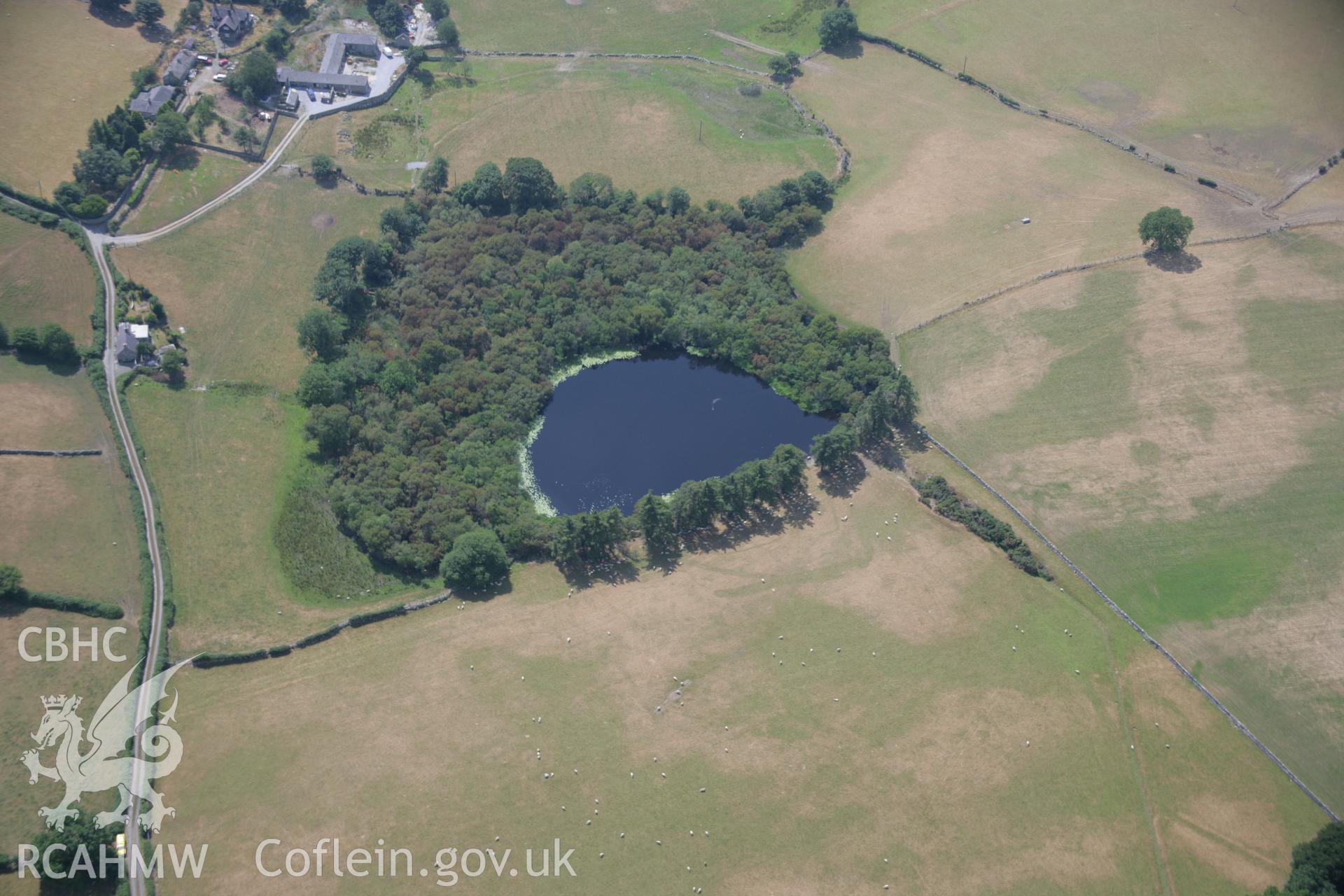 RCAHMW colour oblique aerial photograph of Llyn Coririon enclosure. Taken on 25 July 2006 by Toby Driver.