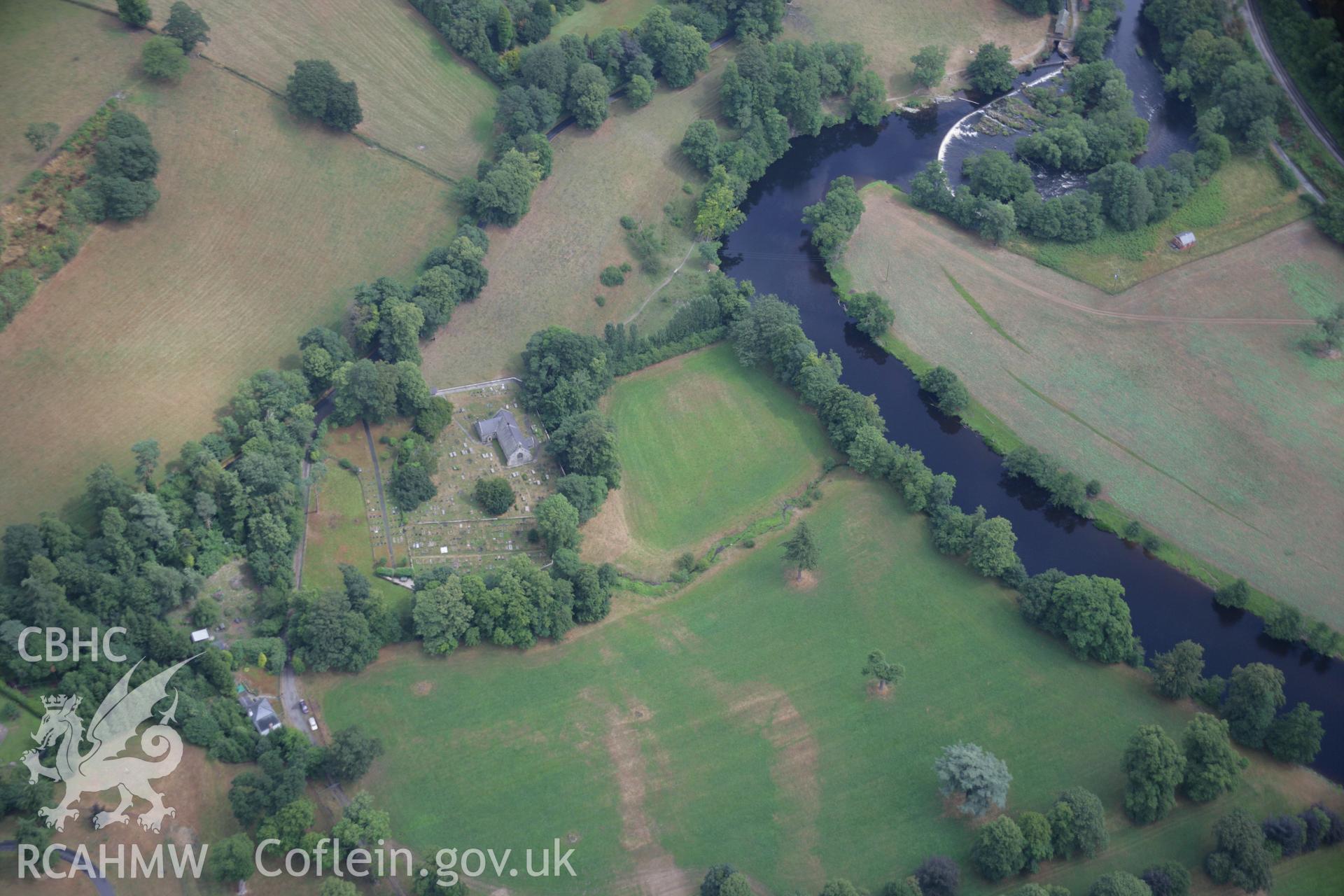 RCAHMW colour oblique aerial photograph of Llangollen Canal Feeder Weir at Horseshoe Falls and non-archaeological parchmarks to the west. Taken on 31 July 2006 by Toby Driver.