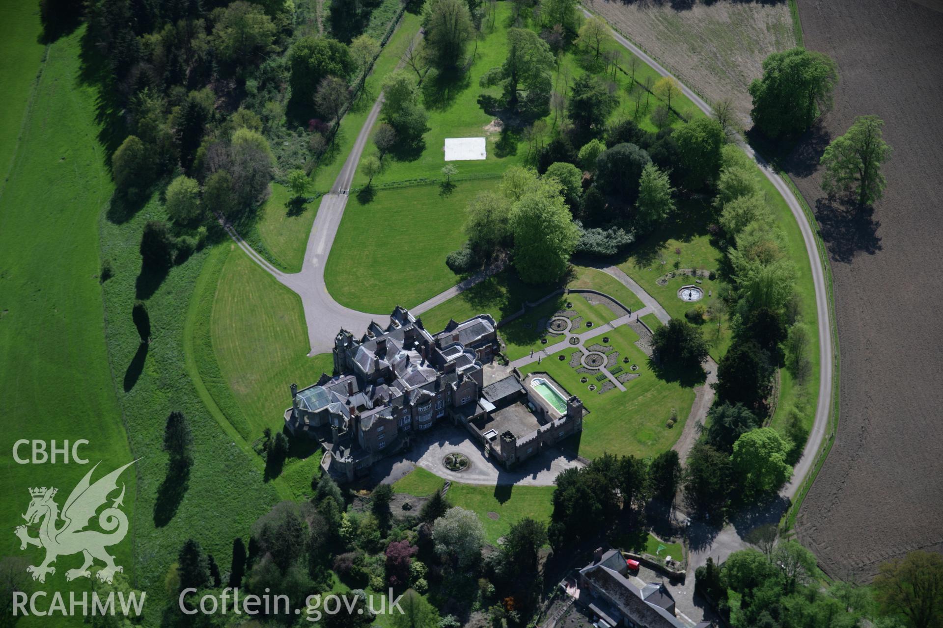 RCAHMW digital colour oblique photograph of Brynkinallt Hall, Chirk, from the north. Taken on 05/05/2006 by T.G. Driver.