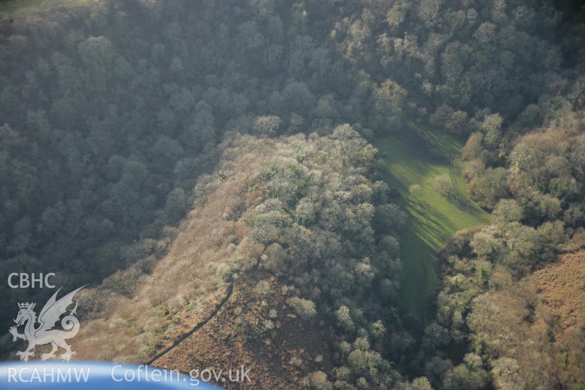 RCAHMW colour oblique aerial photograph of Bishopston Valley Camp from the east. Taken on 26 January 2006 by Toby Driver.