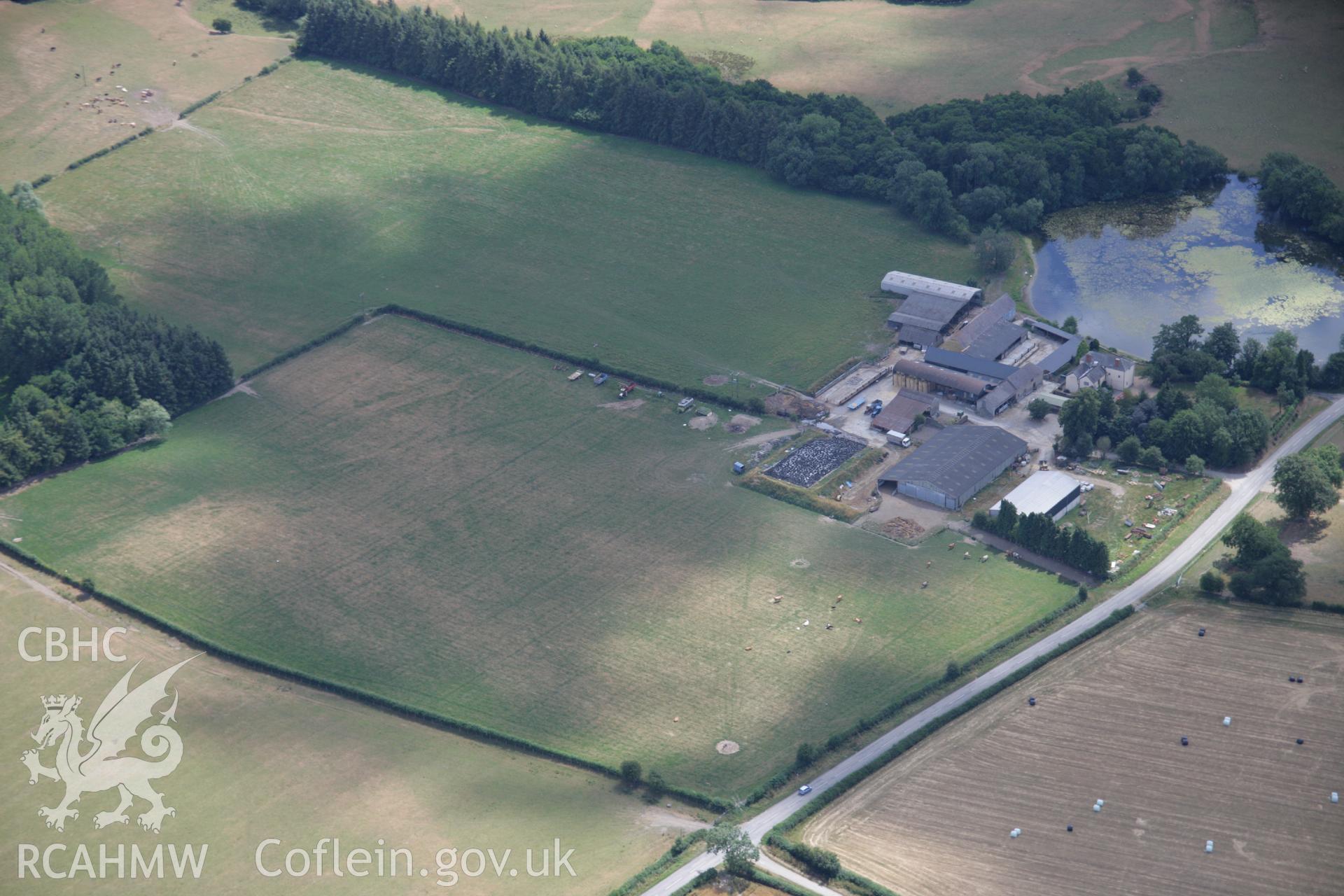 RCAHMW colour oblique aerial photograph of Hindwell Farm Roman Fort. Taken on 27 July 2006 by Toby Driver.