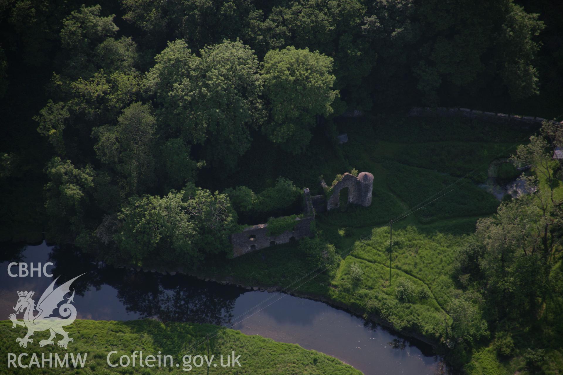 RCAHMW colour oblique aerial photograph of Cresswell Castle Mansion Ruins from the east. Taken on 08 June 2006 by Toby Driver.