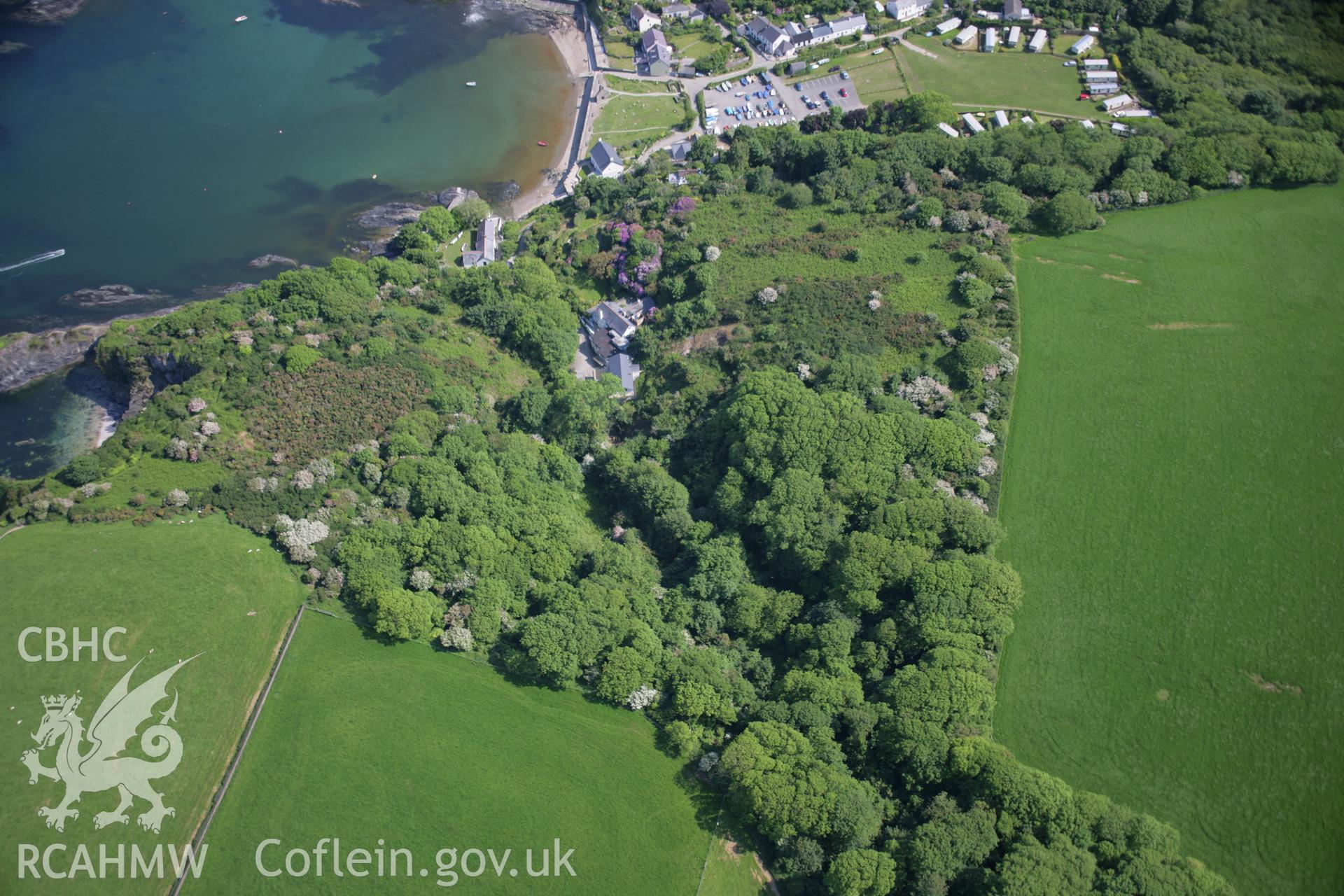 RCAHMW colour oblique aerial photograph of Dinas Island Castell viewed from the north-west. Taken on 08 June 2006 by Toby Driver.