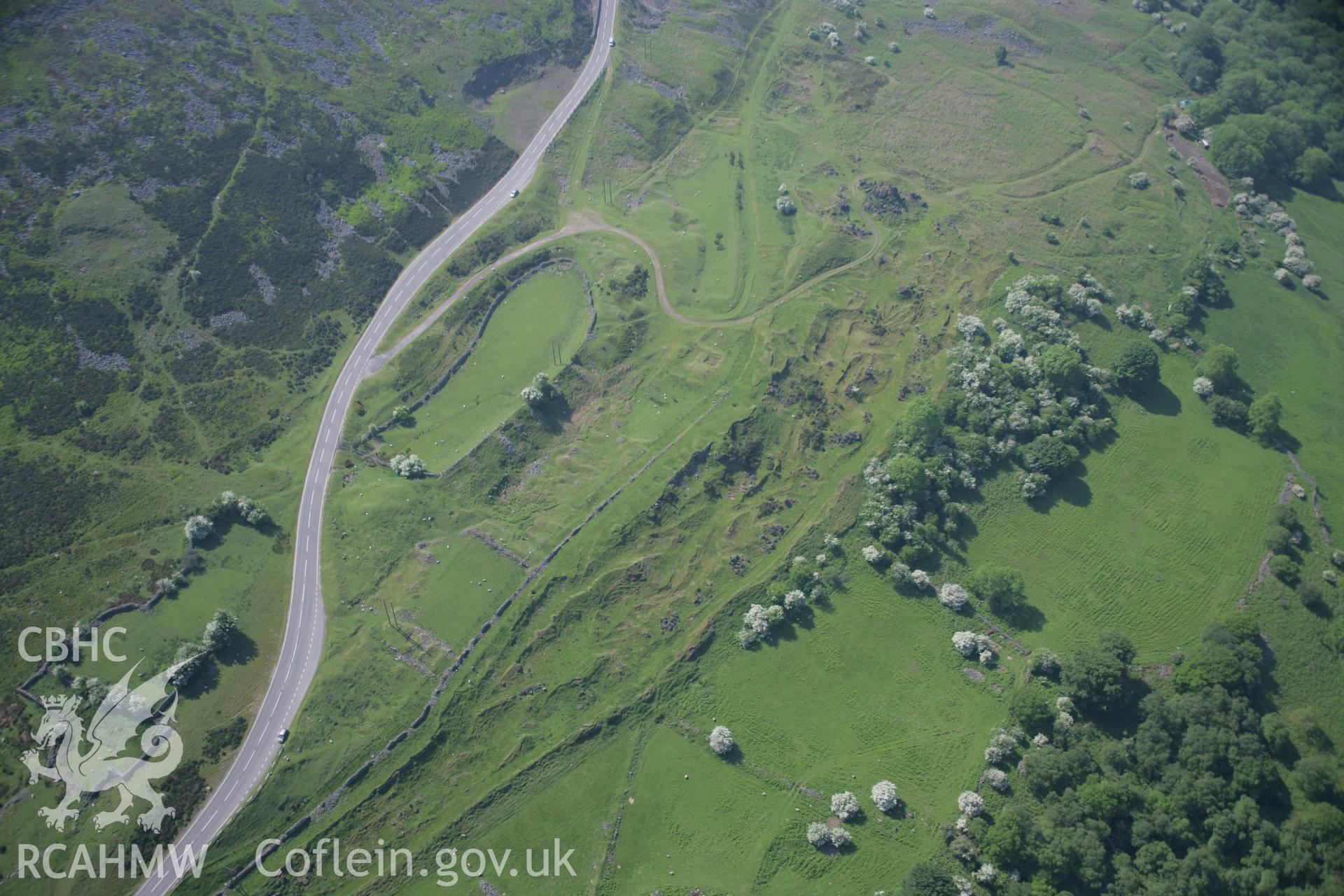 RCAHMW colour oblique aerial photograph of Garnddyrys Forge, on The Blorenge, from the north-west. Taken on 09 June 2006 by Toby Driver.