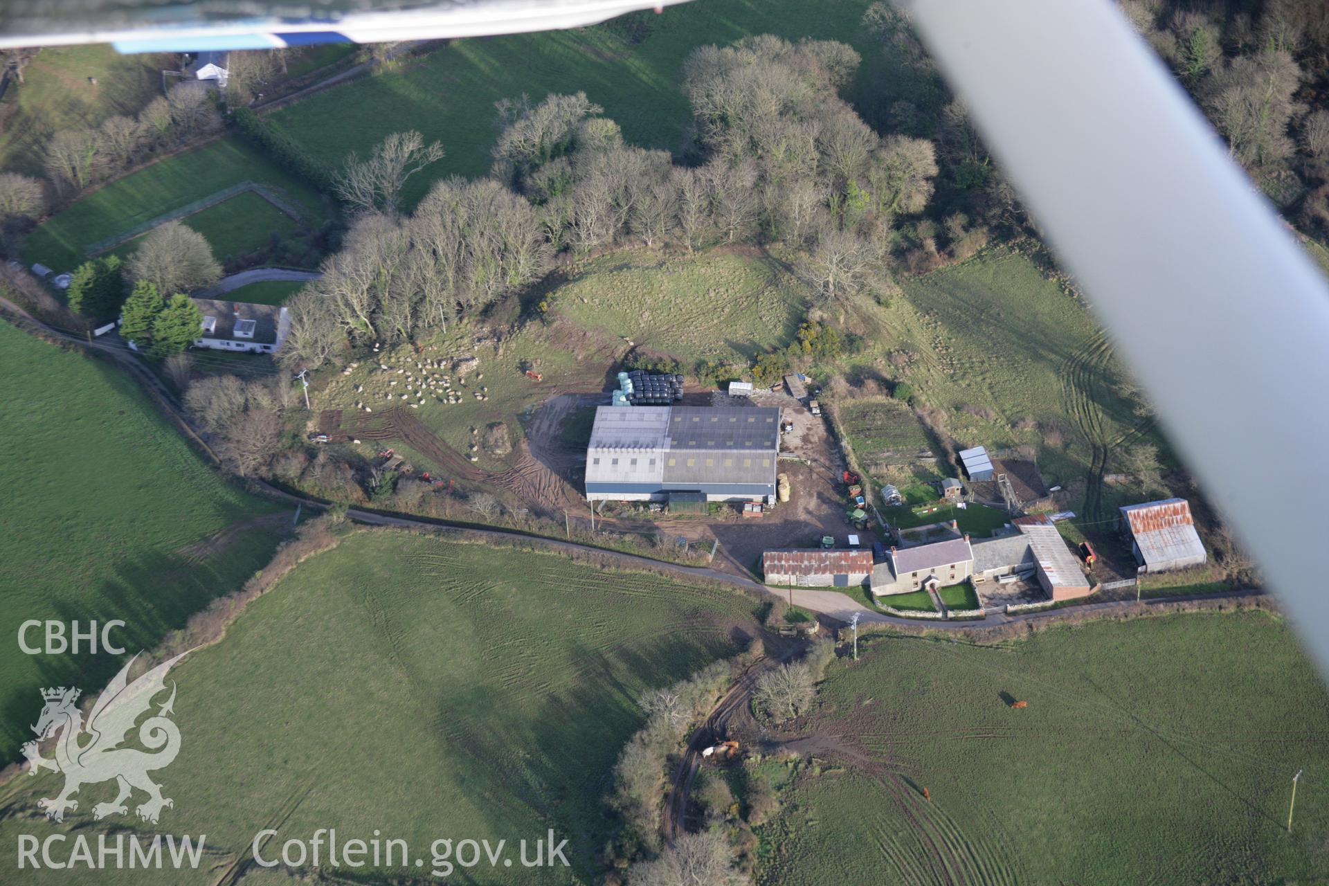 RCAHMW colour oblique aerial photograph of Norton Camp Hillfort, viewed from the south-west. Taken on 26 January 2006 by Toby Driver.