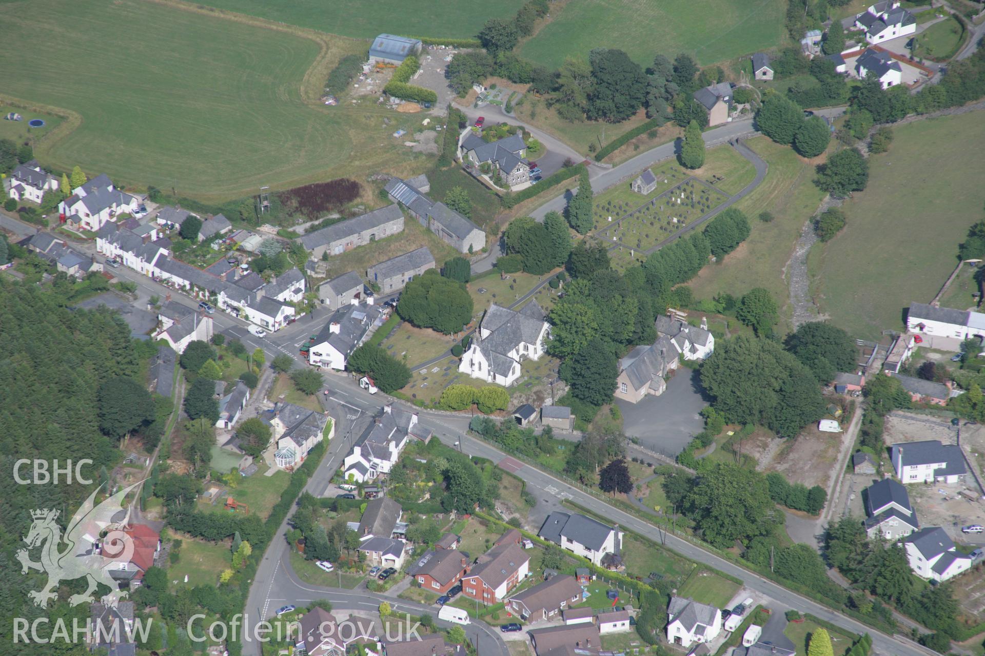 RCAHMW colour oblique aerial photograph of St Digain's Church, Llangernyw. Taken on 14 August 2006 by Toby Driver.