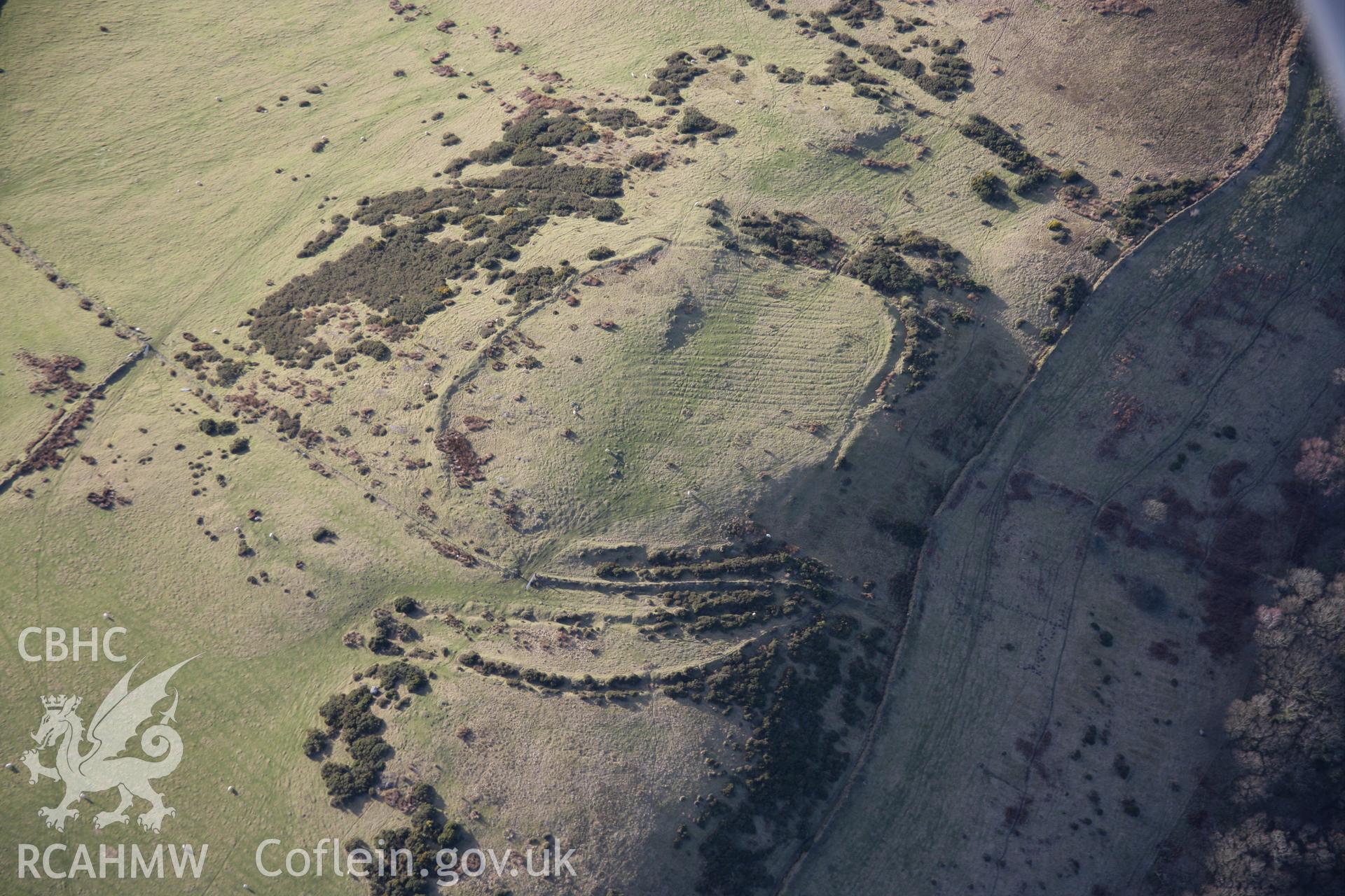 RCAHMW colour oblique aerial photograph of Y Foel Camp from the east. Taken on 09 February 2006 by Toby Driver.