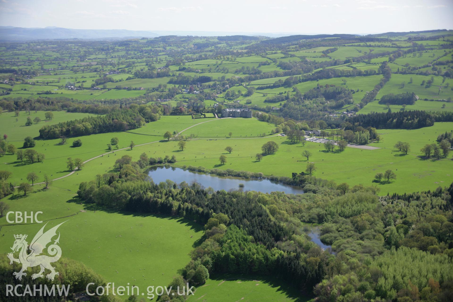 RCAHMW digital colour oblique photograph of the Chirk Park section of Offa's Dyke extending north-east from the lake. Taken on 05/05/2006 by T.G. Driver.