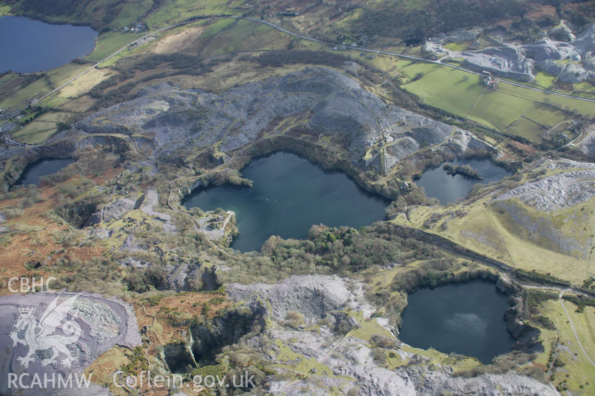 RCAHMW colour oblique aerial photograph of Dorothea Quarry. A general view from the north. Taken on 09 February 2006 by Toby Driver.