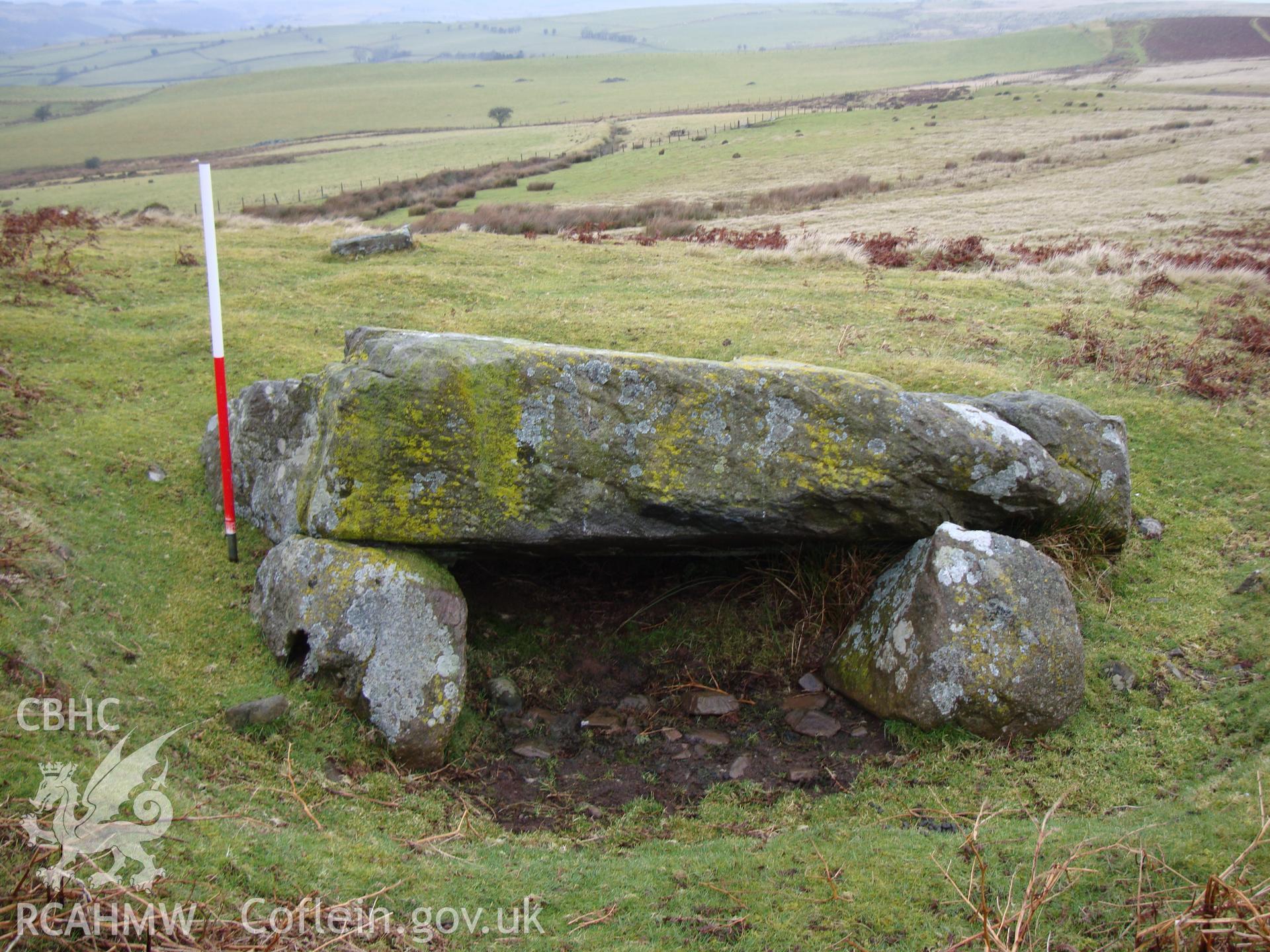 Digital colour photograph of Bailey Bach round cairn and cist taken on 15/01/2009 by R.P.Sambrook during the Banc y Celyn Upland Survey undertaken by Trysor.