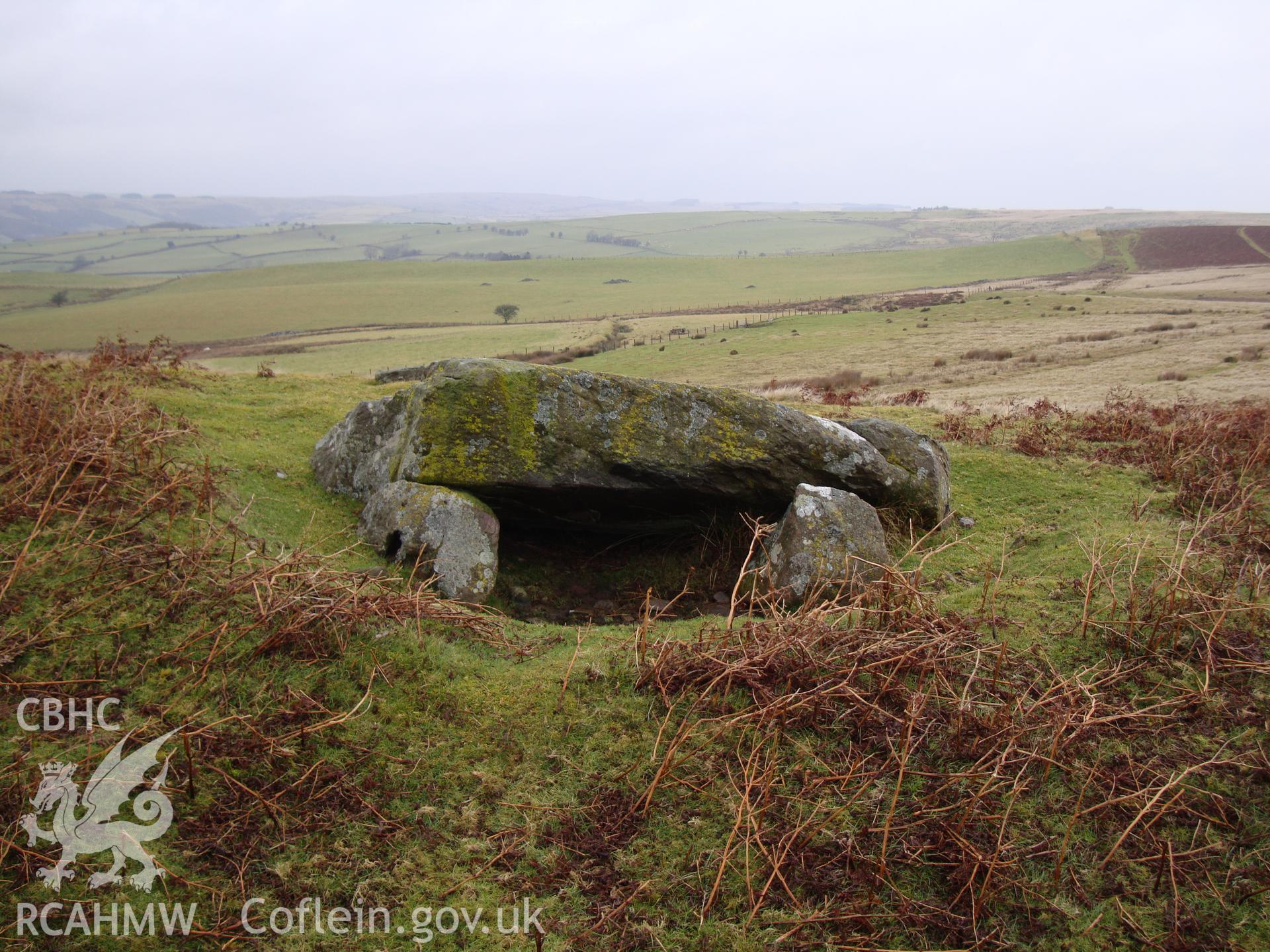 Digital colour photograph of Bailey Bach round cairn and cist taken on 15/01/2009 by R.P.Sambrook during the Banc y Celyn Upland Survey undertaken by Trysor.