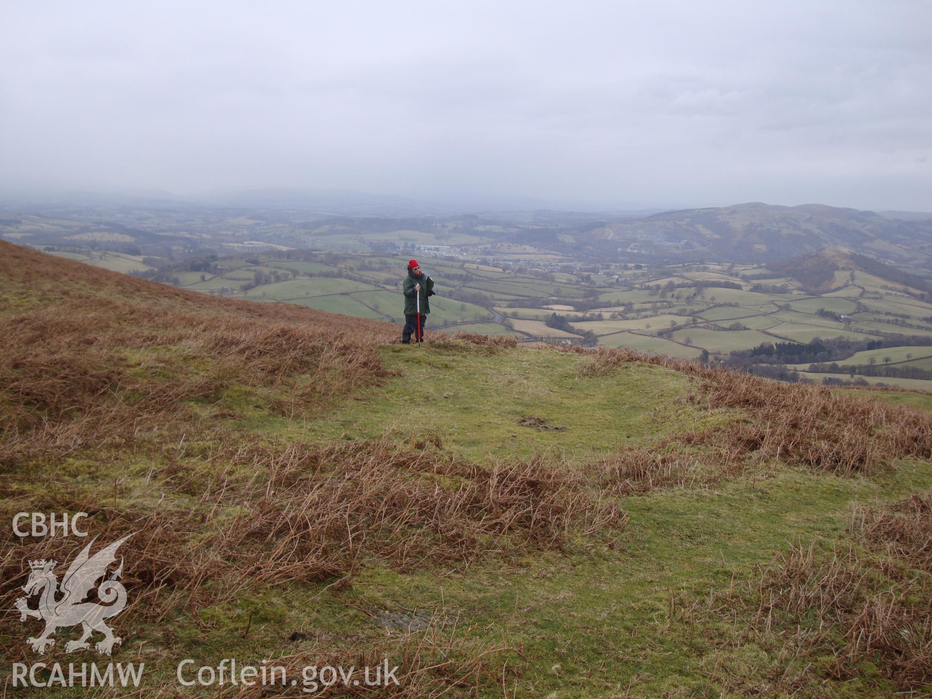 Digital colour photograph of Cwmhindda earthwork platform I taken on 11/01/2009 by R.P.Sambrook during the Banc y Celyn Upland Survey undertaken by Trysor.