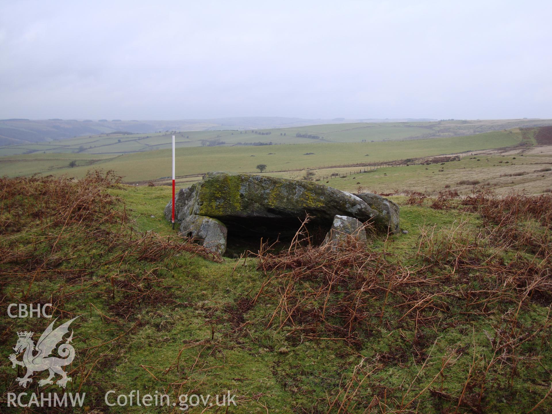 Digital colour photograph of Bailey Bach round cairn and cist taken on 15/01/2009 by R.P.Sambrook during the Banc y Celyn Upland Survey undertaken by Trysor.