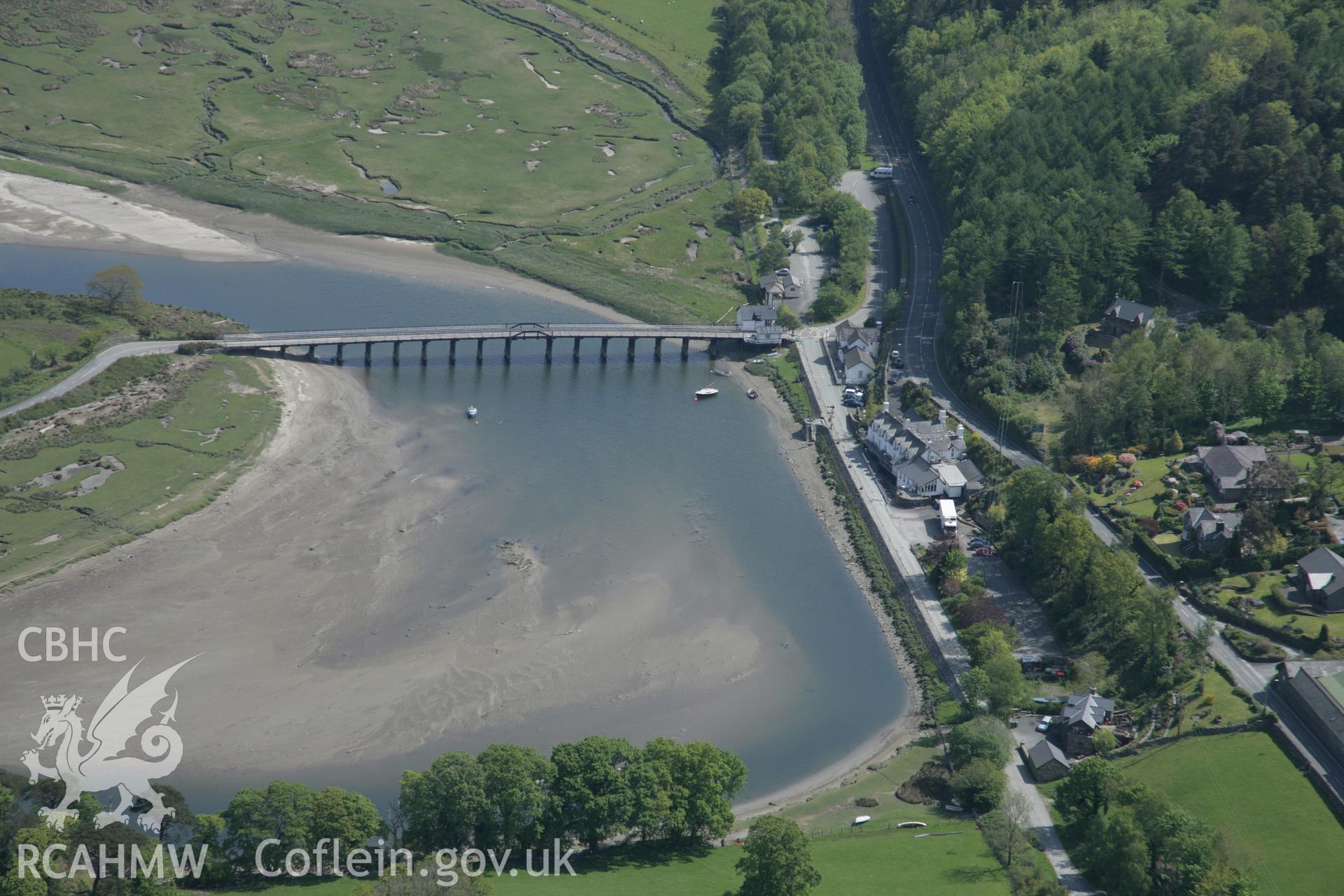 RCAHMW digital colour oblique photograph of Penmaenpool Bridge viewed from the south-west. Taken on 17/05/2005 by T.G. Driver.