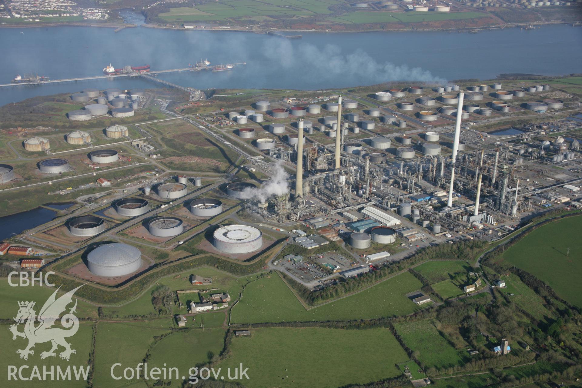 RCAHMW colour oblique aerial photograph of Angle Bay BP Oil Terminal and Pumping Station, Popton, Milford Haven. Viewed from the south-west. Taken on 19 November 2005 by Toby Driver