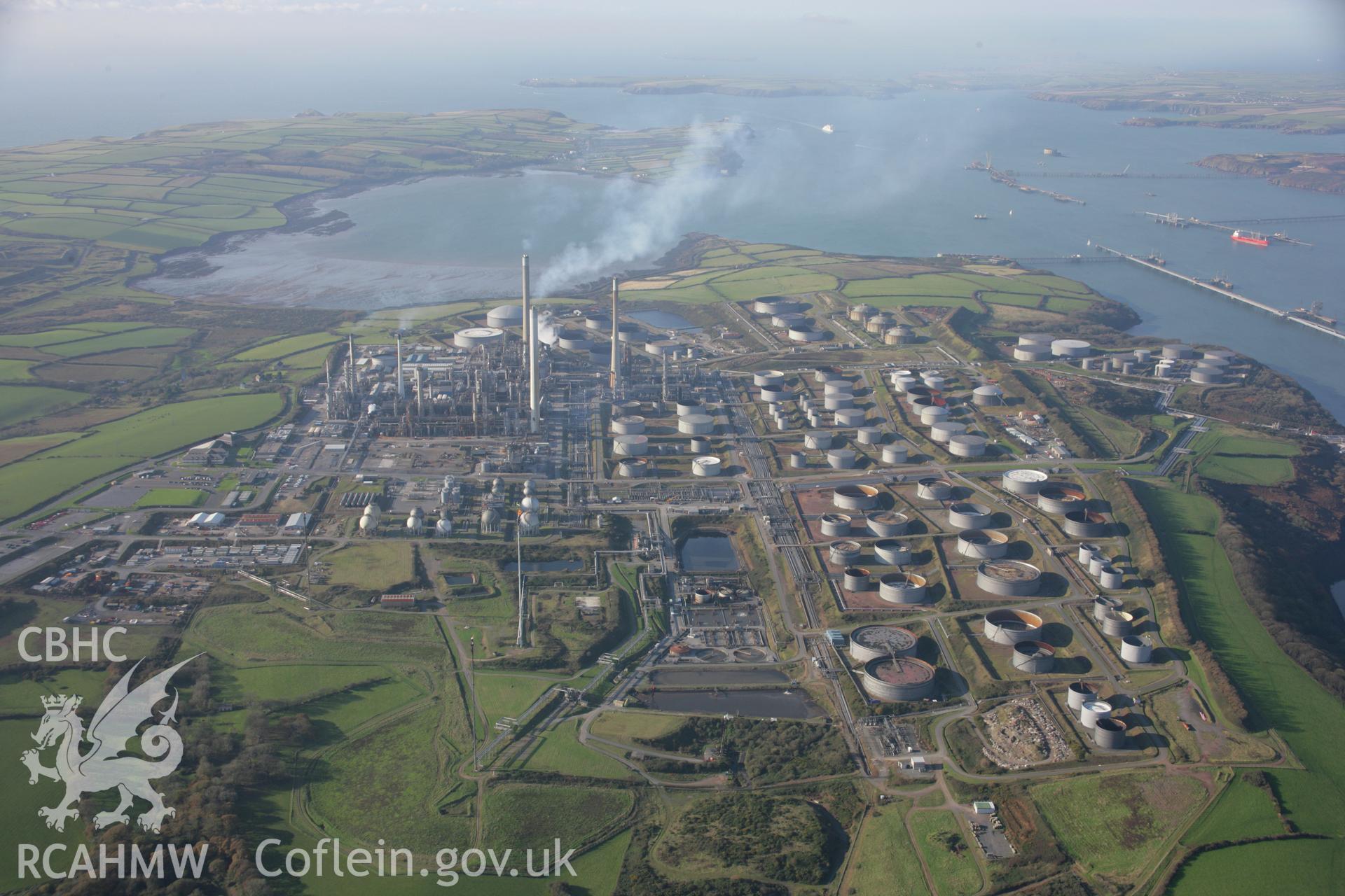 RCAHMW colour oblique aerial photograph of Angle Bay BP Oil Terminal and Pumping Station, Popton, Milford Haven.Viewed from the east. Taken on 19 November 2005 by Toby Driver