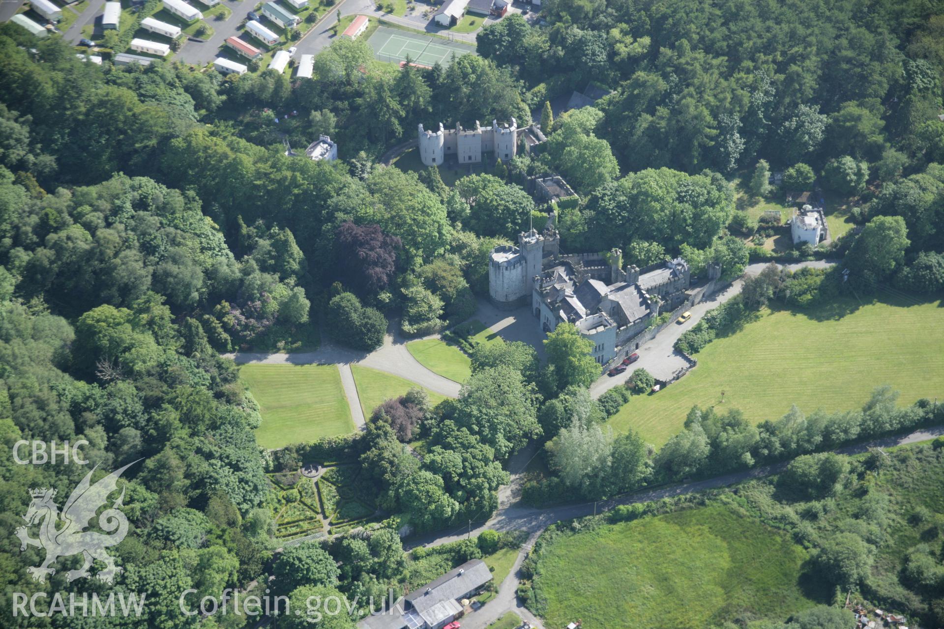 RCAHMW digital colour oblique photograph of the garden at Bryn Bras Castle, Llanrug, viewed from the north-east. Taken on 08/06/2005 by T.G. Driver.