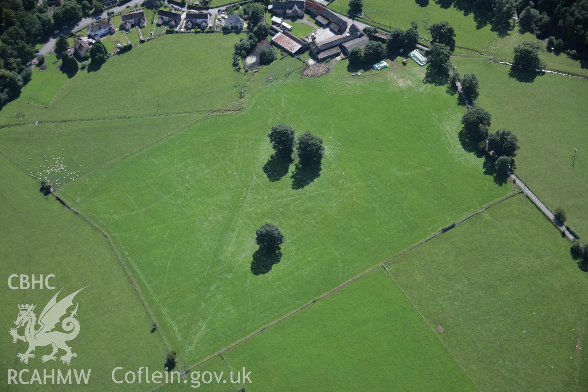 RCAHMW digital colour oblique photograph of the earthworks of possible water meadows or drainage ditches at Llanfrynach viewed from the north-west. Taken on 02/09/2005 by T.G. Driver.