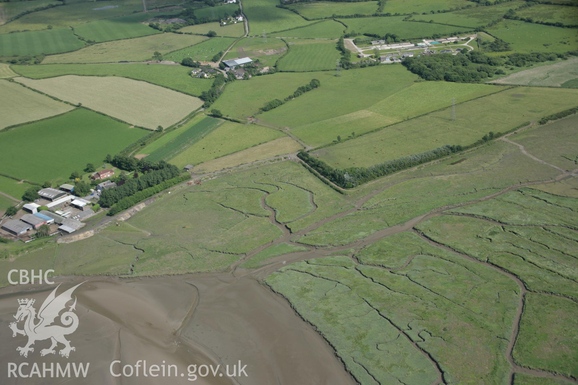 RCAHMW colour oblique aerial photograph of St Michael's Chapel, Llwchwr, from the north-west. Taken on 09 June 2005 by Toby Driver