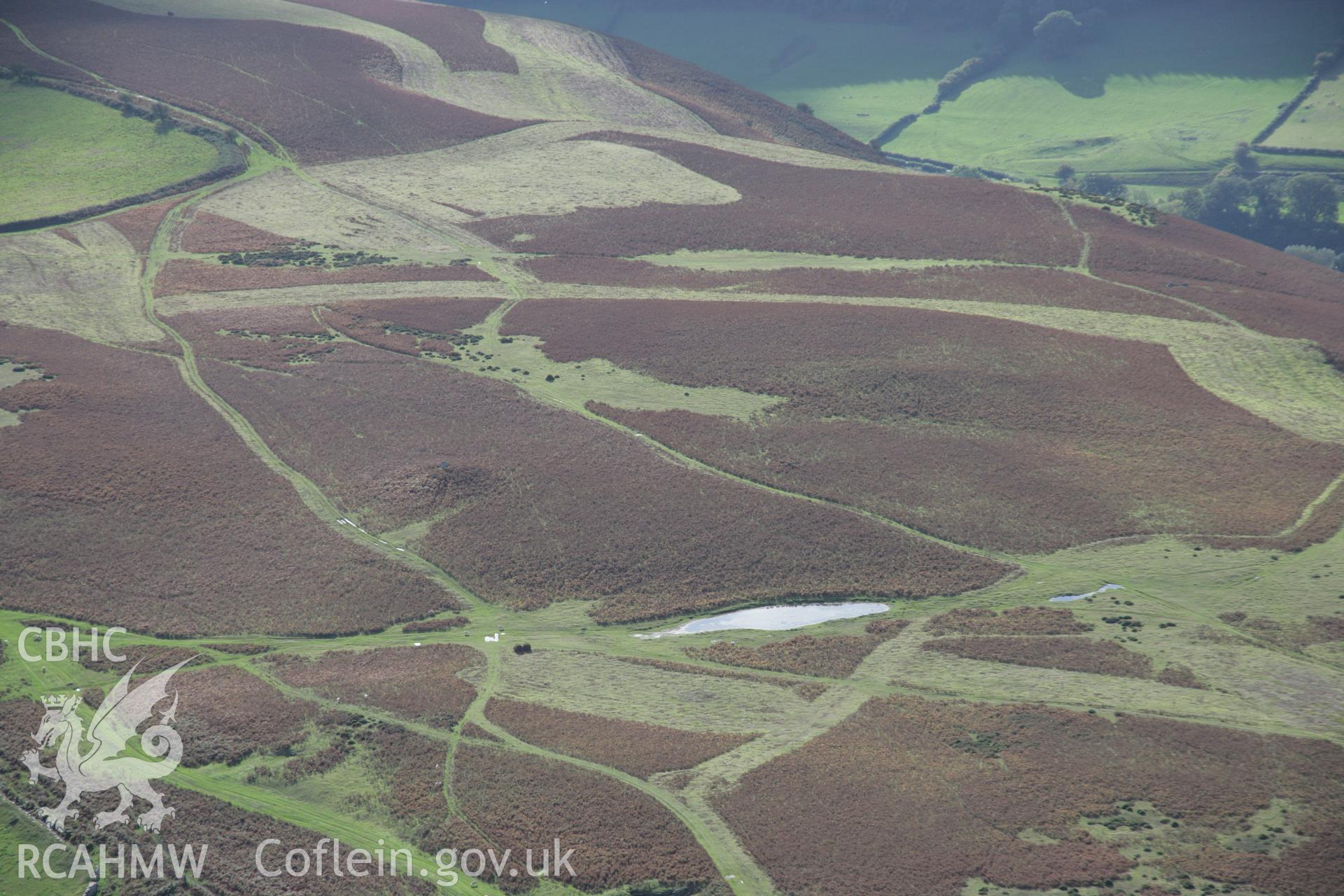 RCAHMW colour oblique aerial photograph of Aberedw Hill, Barrow I viewed from the north, Taken on 13 October 2005 by Toby Driver