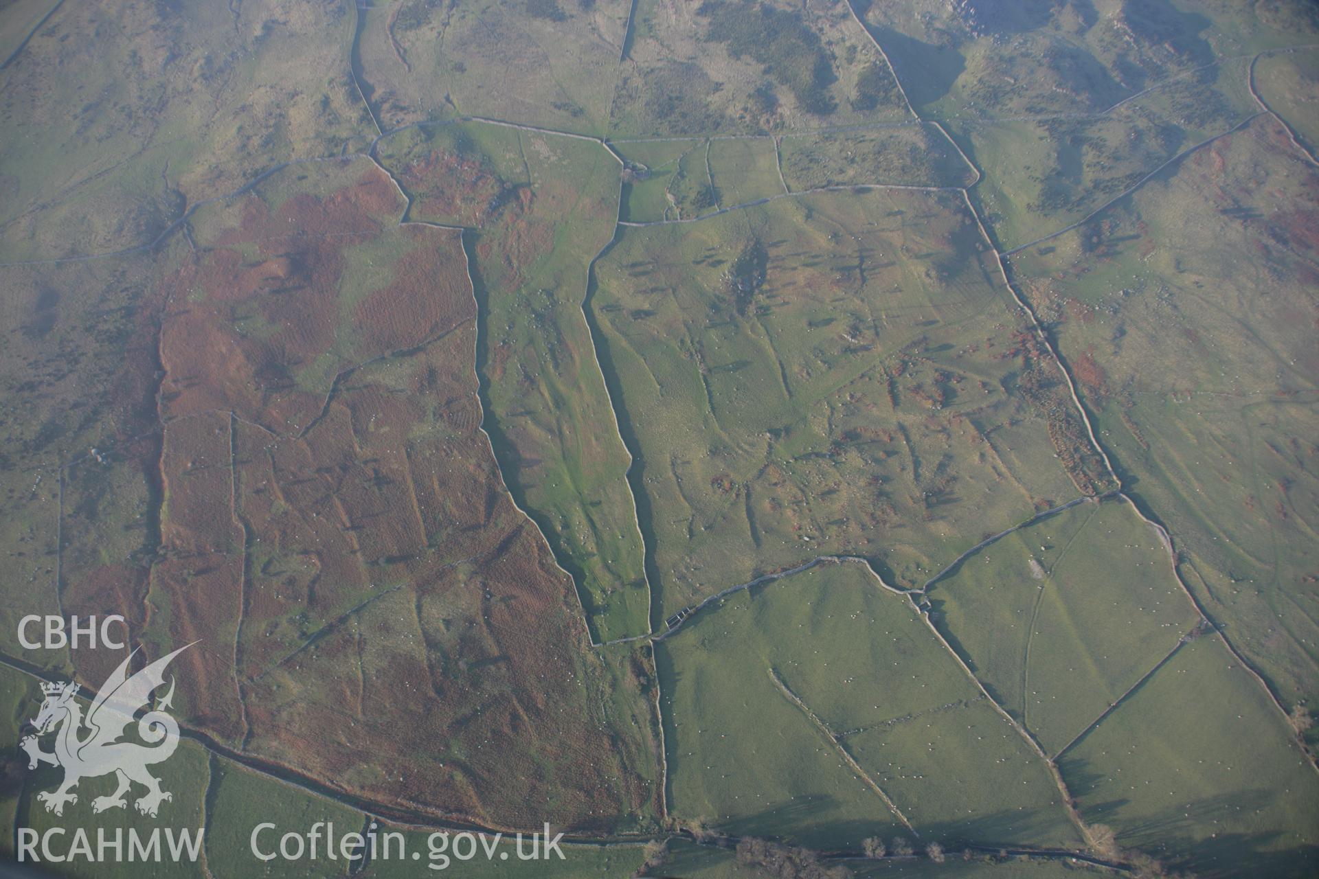 RCAHMW colour oblique aerial photograph of a field system near Maen y Bardd, Rhiw. Taken on 21 November 2005 by Toby Driver