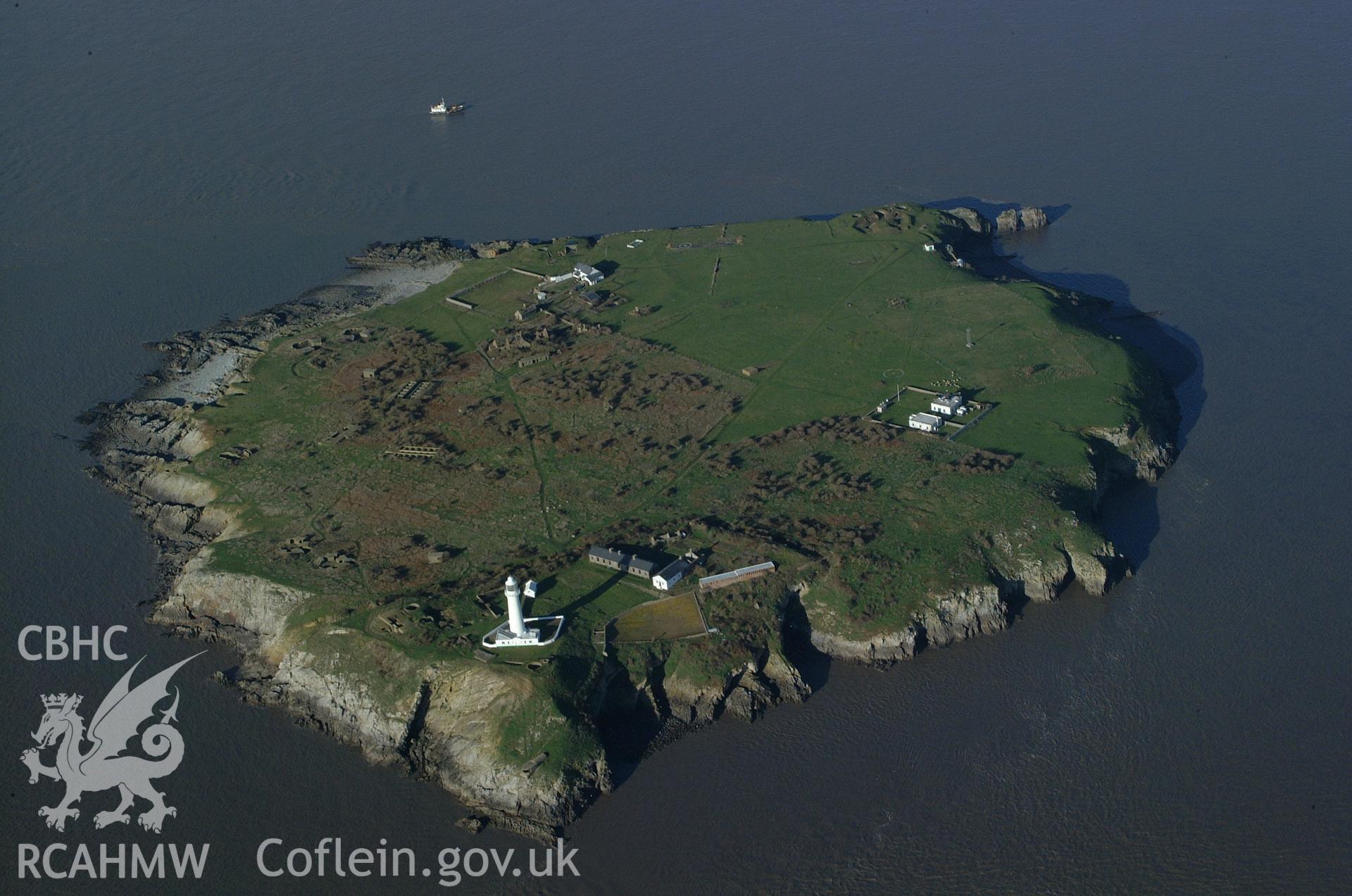 RCAHMW colour oblique aerial photograph of Flat Holm Island taken on 13/01/2005 by Toby Driver