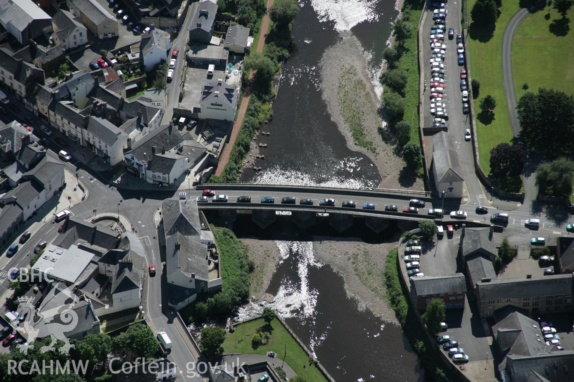 RCAHMW colour oblique aerial photograph of Usk Road Bridge, Brecon from the north-west. Taken on 02 September 2005 by Toby Driver