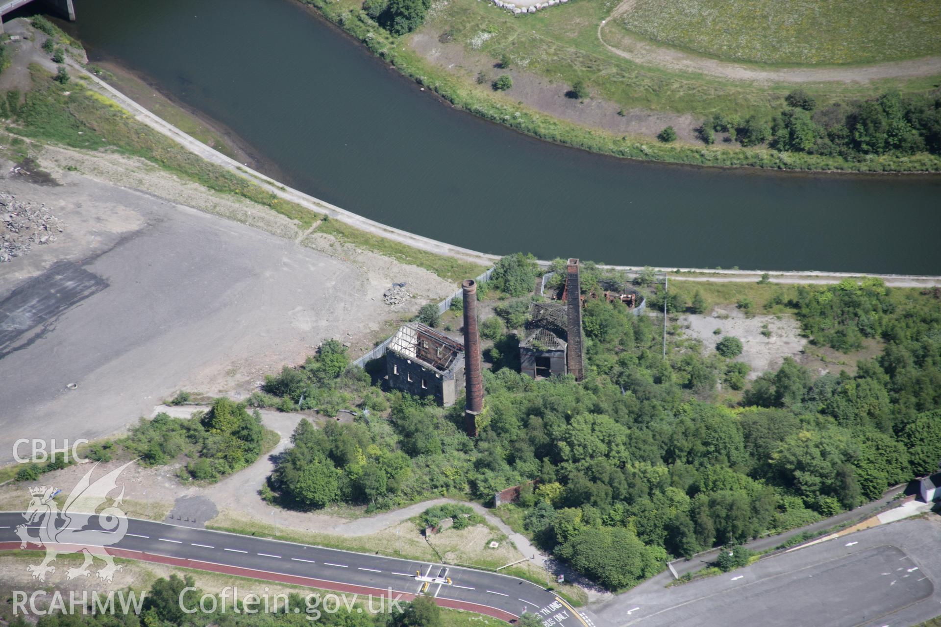 RCAHMW colour oblique aerial photograph of Hafod Copperworks 1860 Engine House, Swansea. Taken on 22 June 2005 by Toby Driver