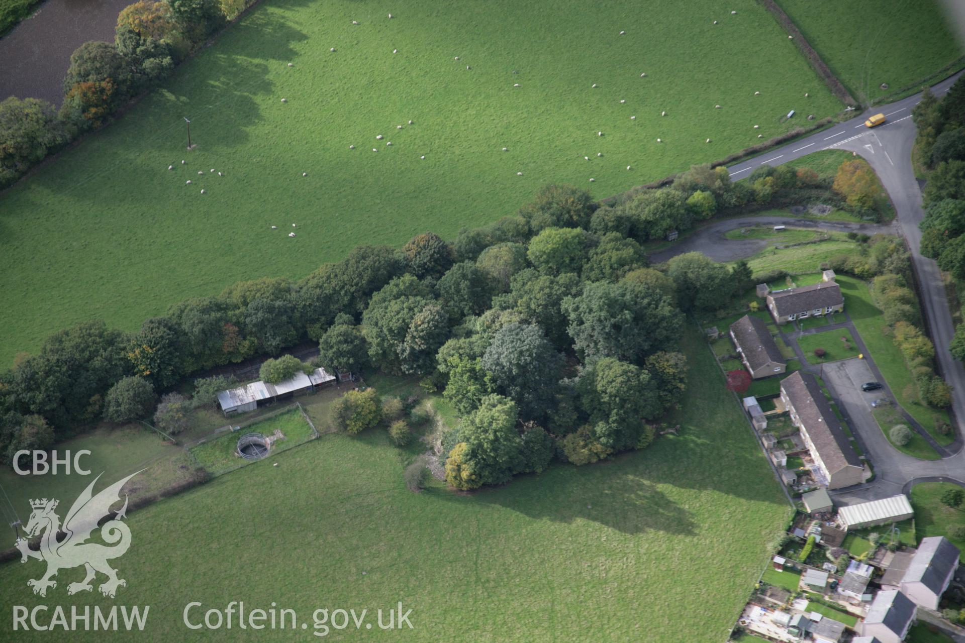 RCAHMW colour oblique aerial photograph of Aberedw Castle viewed from the east. Taken on 13 October 2005 by Toby Driver