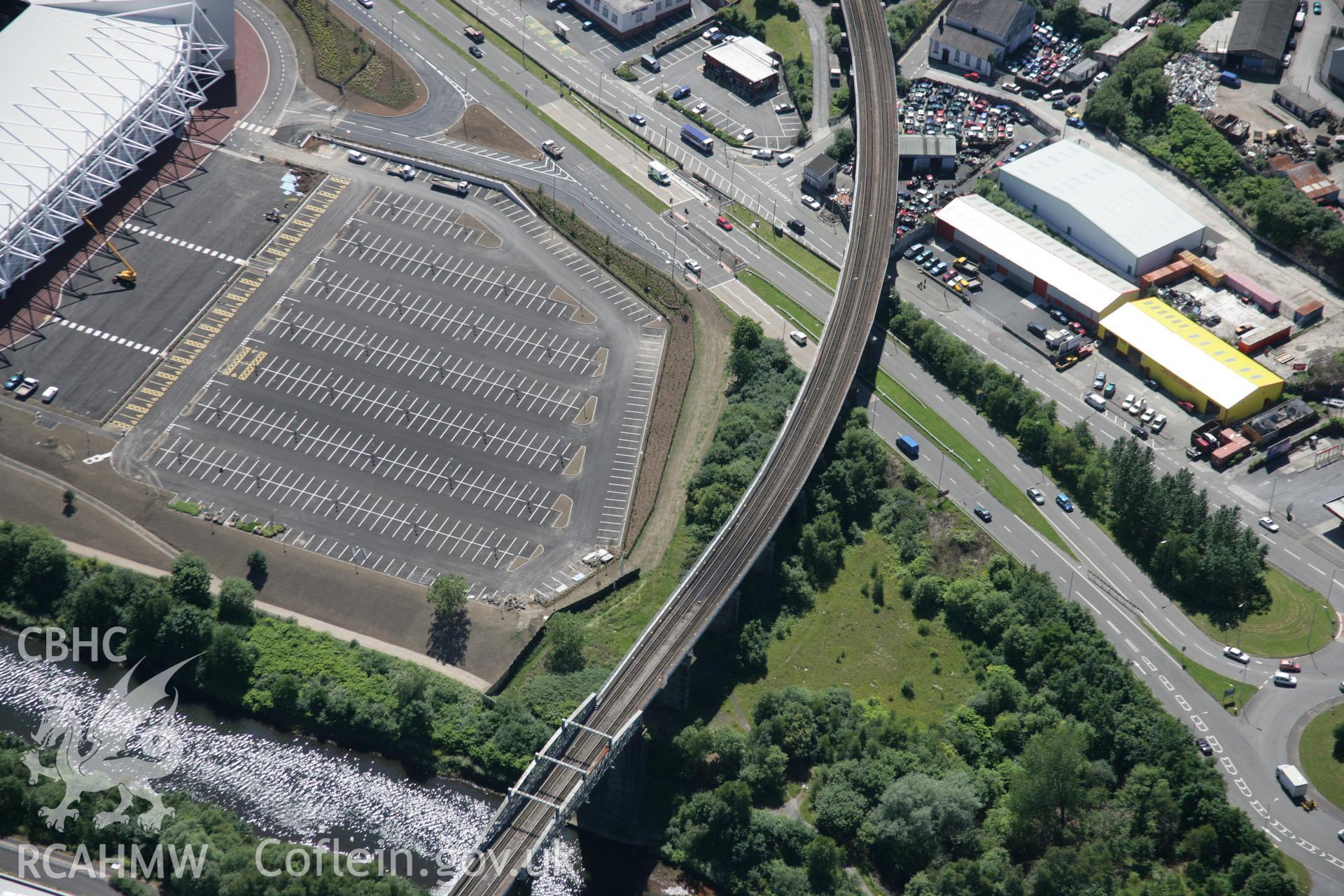 RCAHMW colour oblique aerial photograph of Tir Landore Colliery Engine, viewed from the north-east. Taken on 22 June 2005 by Toby Driver