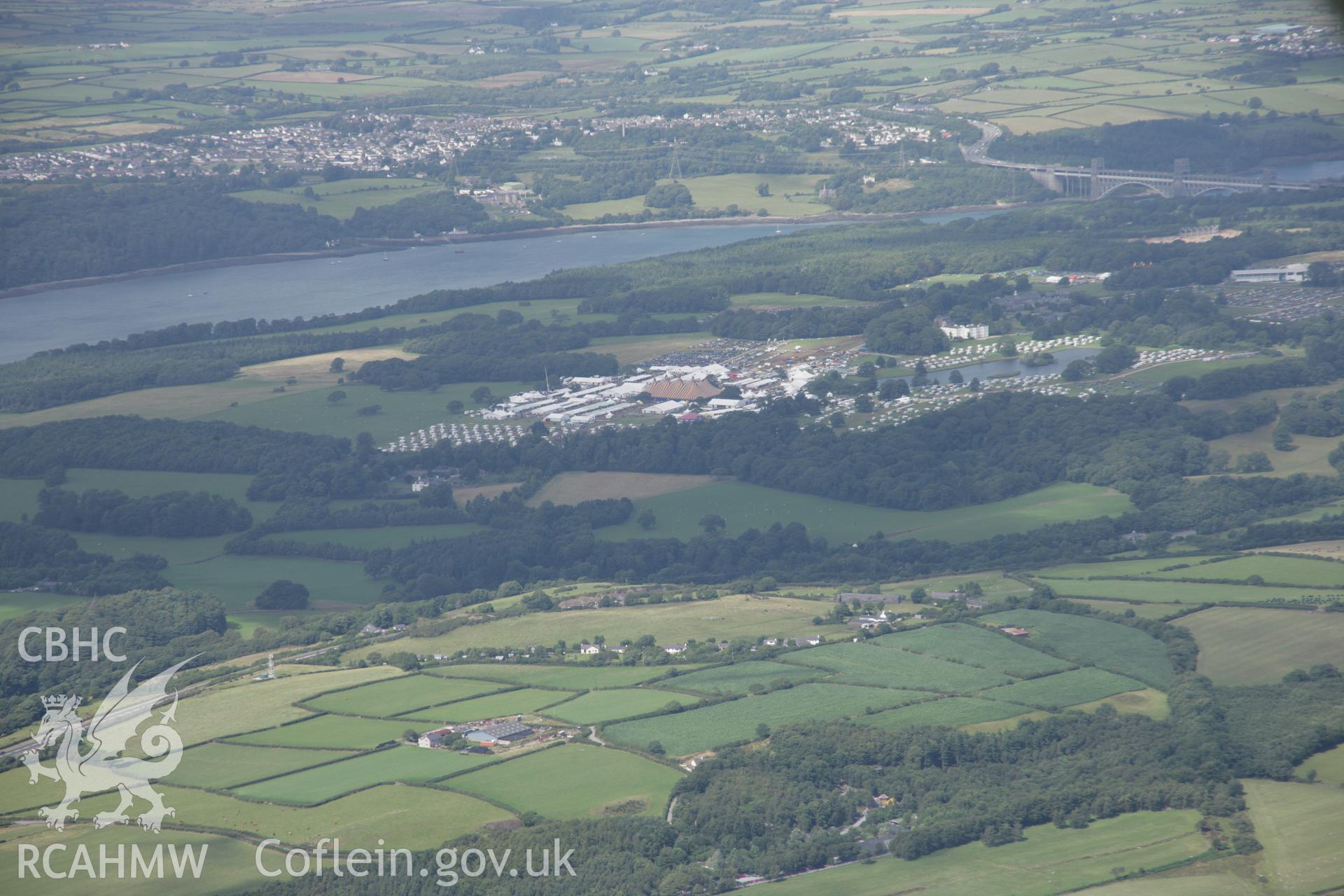 RCAHMW digital colour oblique photograph of the garden at Vaynol Hall, Capel-y-Craig viewed from the south with the Eisteddfod in progress. Taken on 02/08/2005 by T.G. Driver.