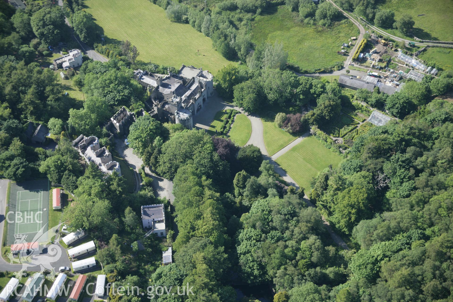 RCAHMW digital colour oblique photograph of the garden at Bryn Bras Castle, Llanrug viewed from the south-east. Taken on 08/06/2005 by T.G. Driver.