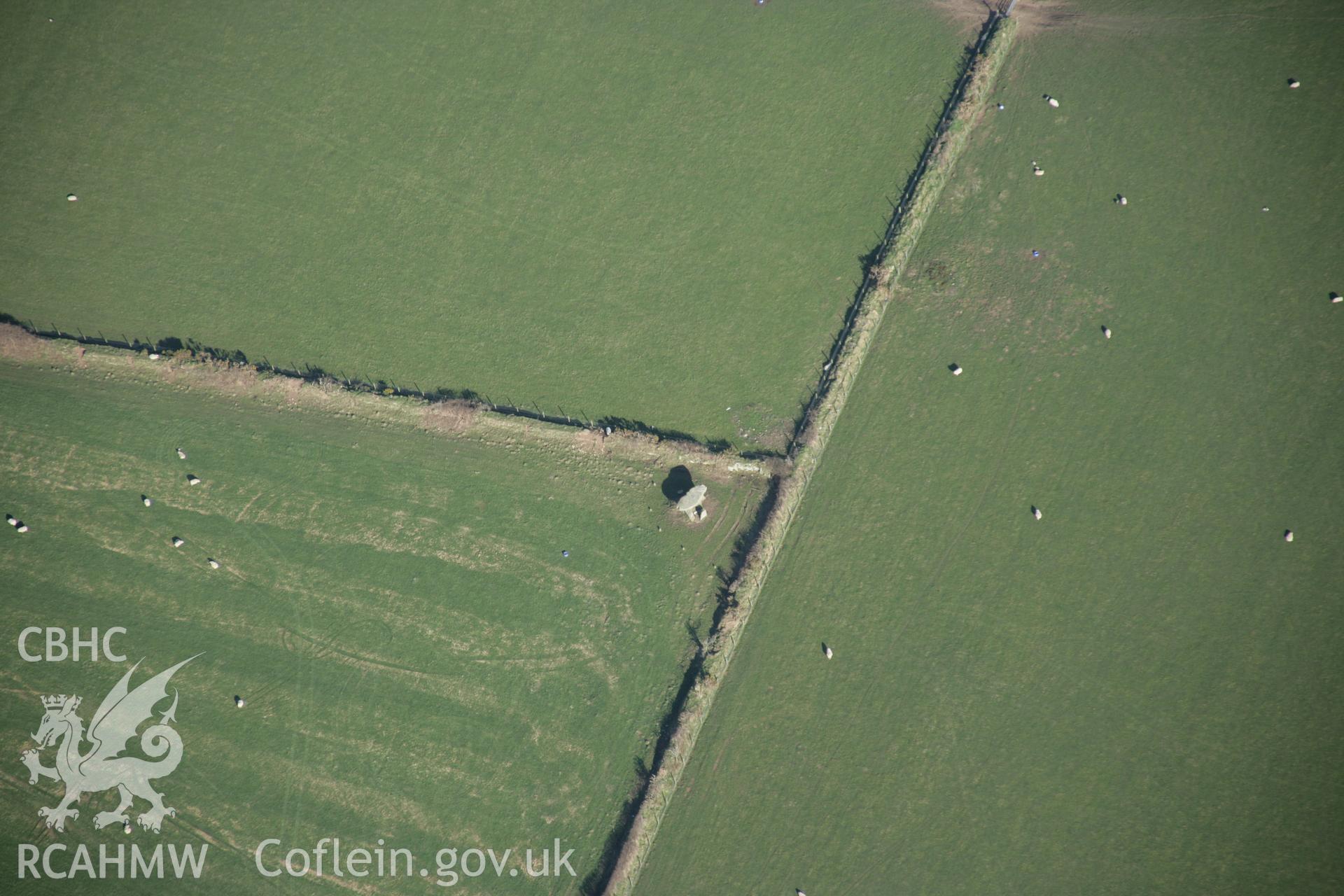 RCAHMW digital colour oblique photograph of Ty-Newydd Burial Chamber. Taken on 20/03/2005 by T.G. Driver.