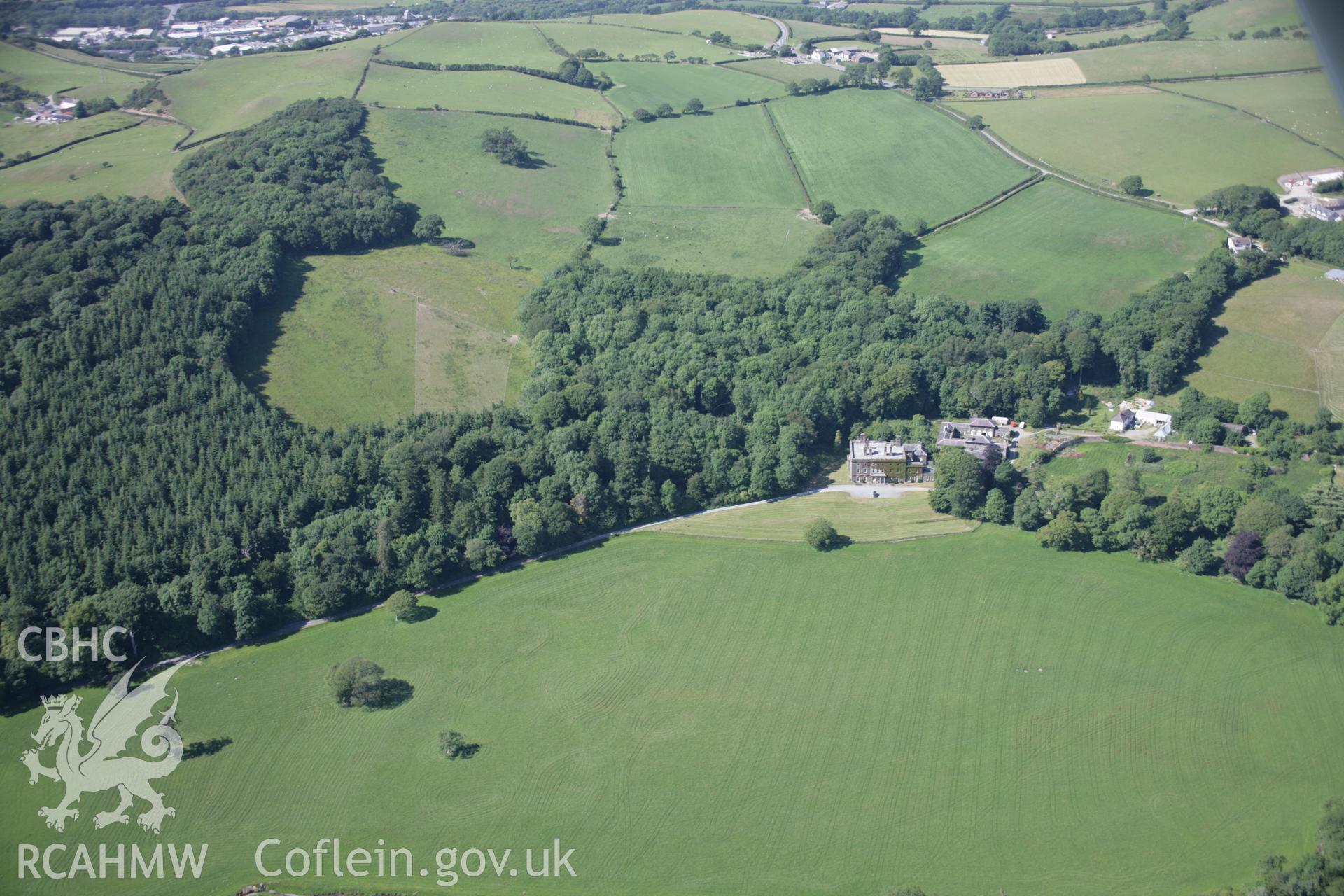 RCAHMW colour oblique aerial photograph of Nanteos Park, Grounds and Gardens, in general view from the south. Taken on 23 June 2005 by Toby Driver