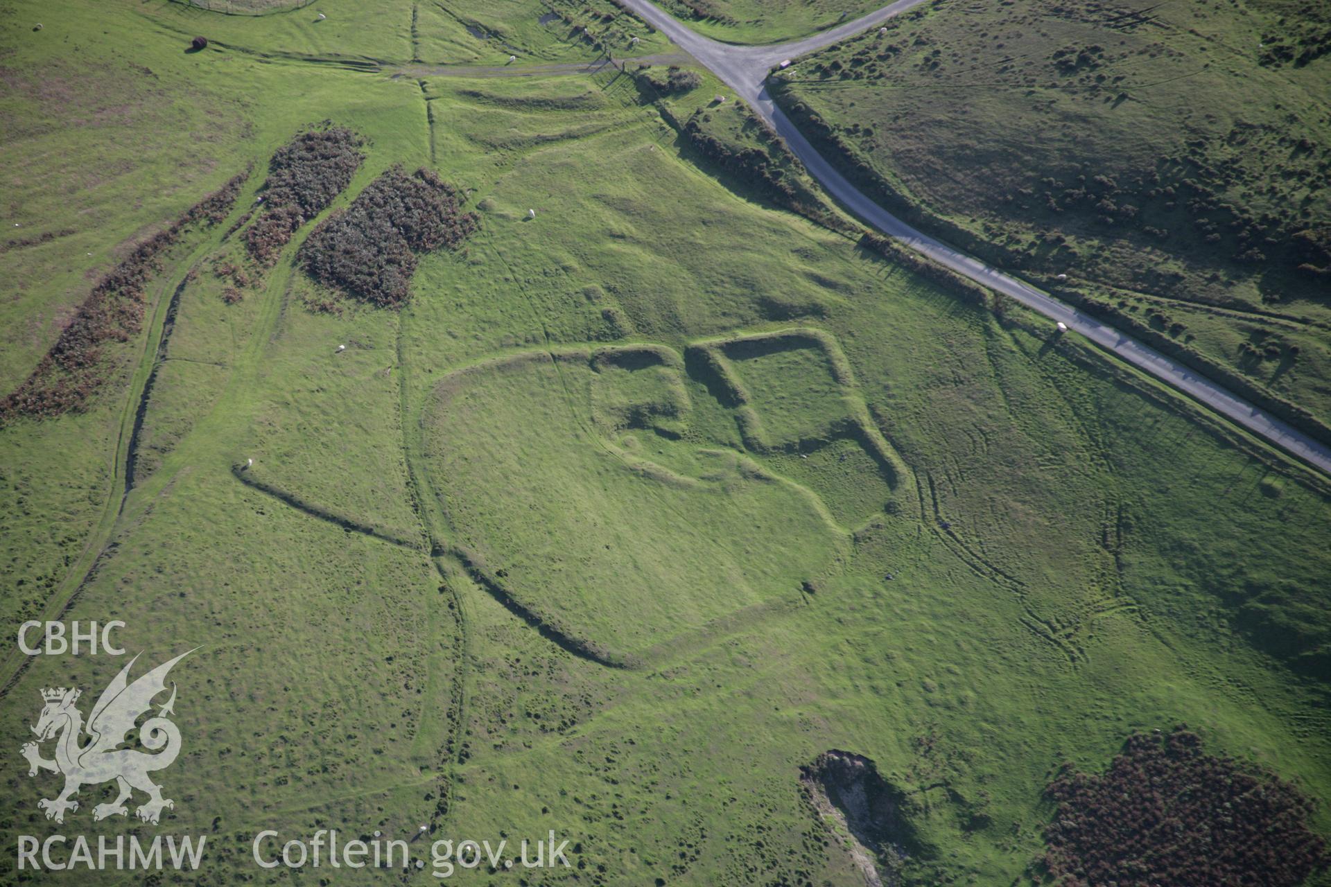 RCAHMW colour oblique aerial photograph of Moelfre Hill Deserted Rural Settlement, viewed looking south. Taken on 13 October 2005 by Toby Driver