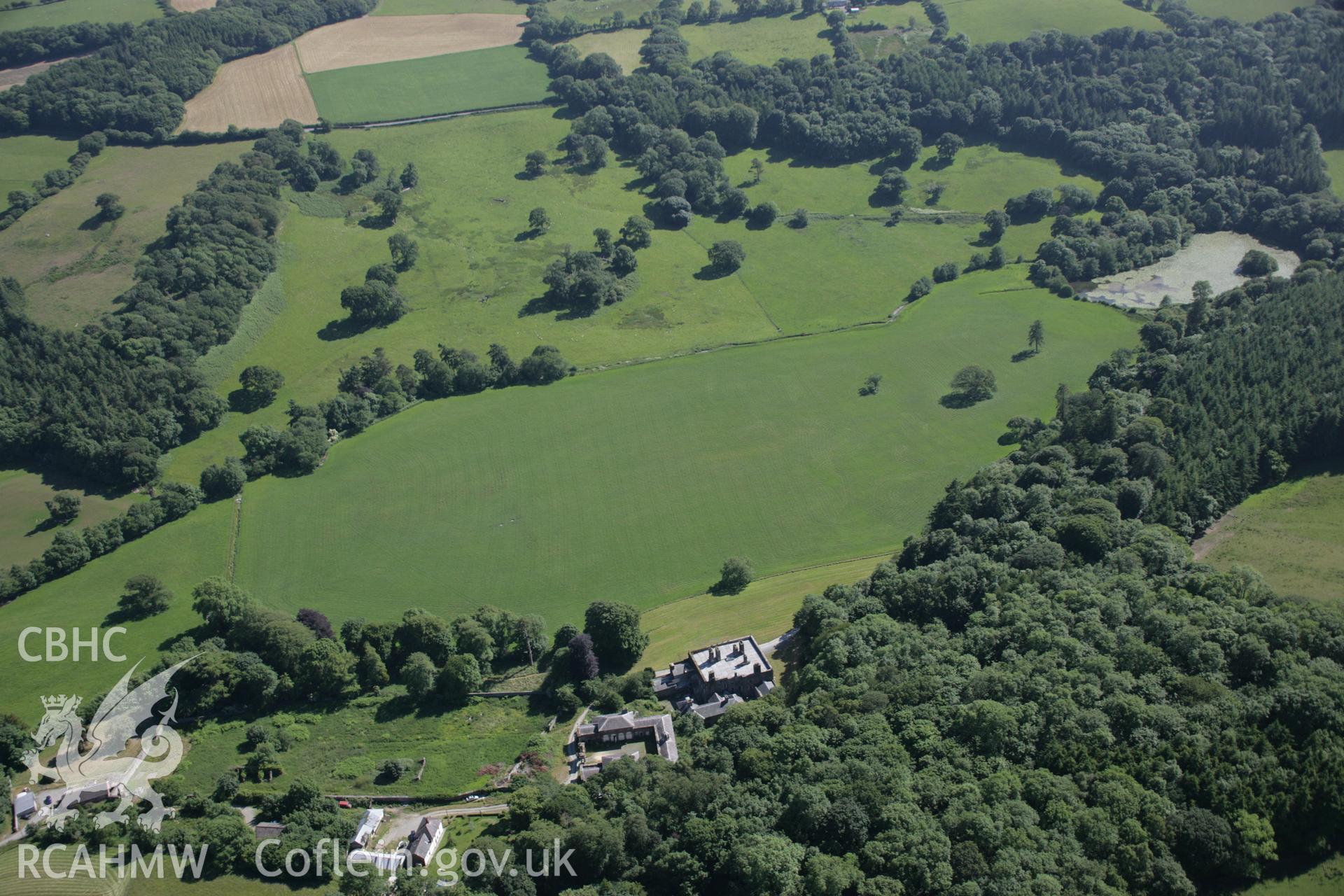 RCAHMW colour oblique aerial photograph of Nanteos Park, Grounds and Gardens, showing wide view of the parkland from the north. Taken on 23 June 2005 by Toby Driver