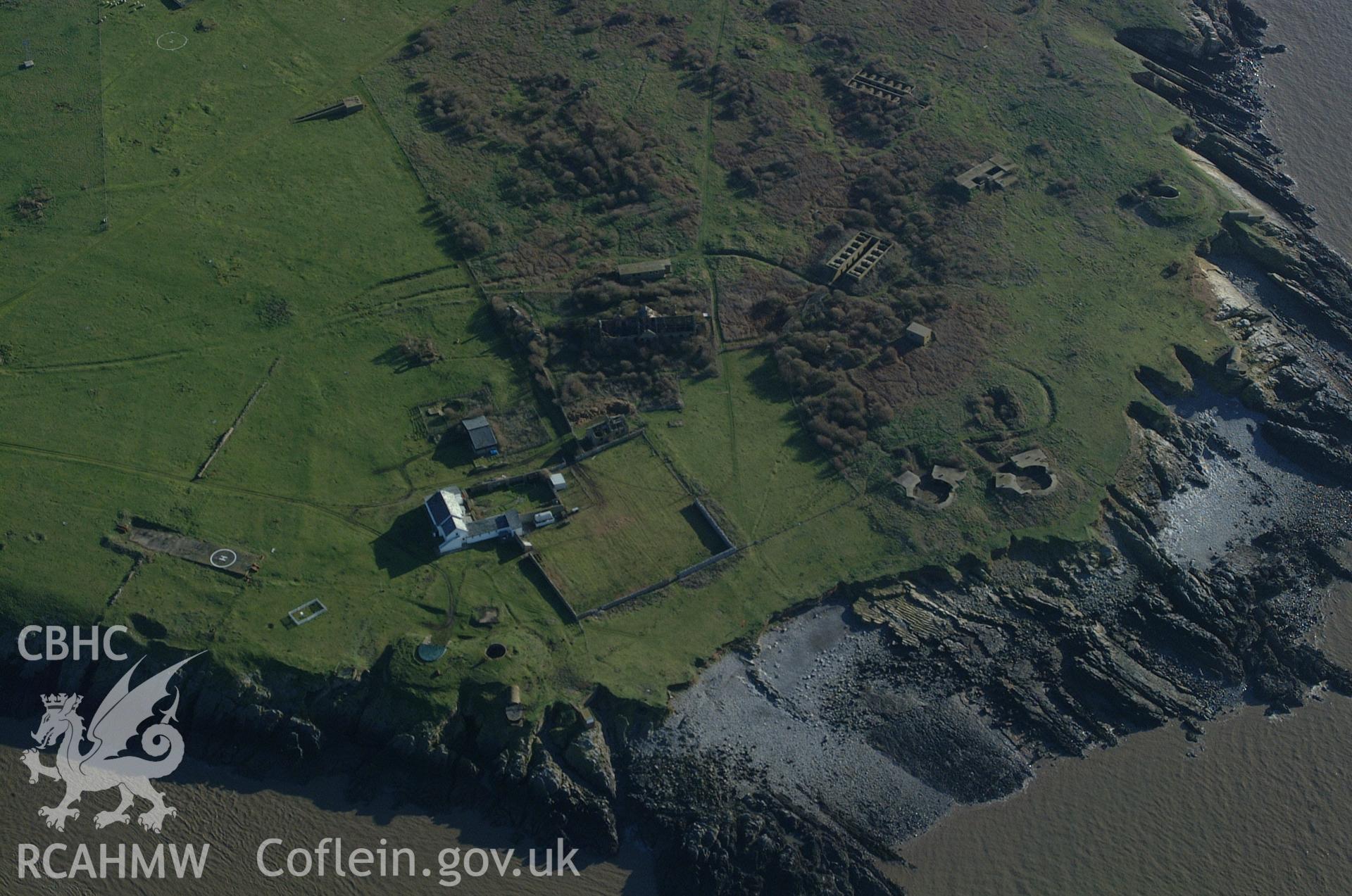 RCAHMW colour oblique aerial photograph of Flat Holm Island taken on 13/01/2005 by Toby Driver